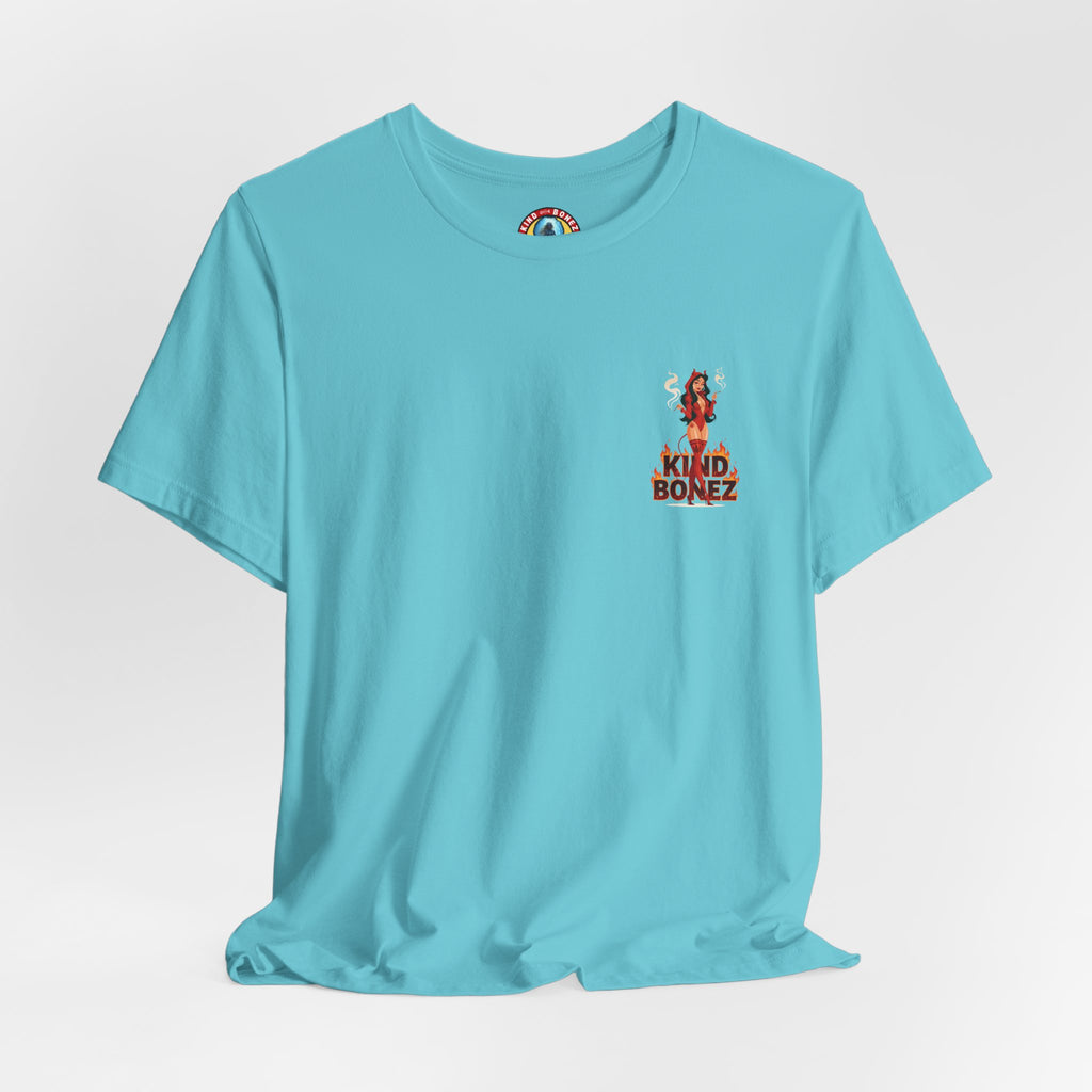 Burn With Me Soul Flame Tee — Retro Pinup Devil Girl Graphic T-Shirt