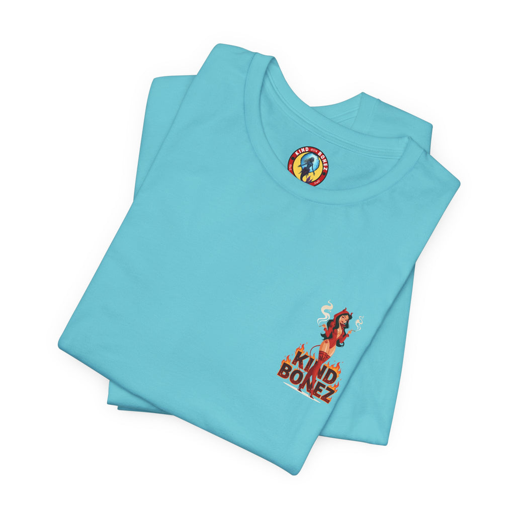 Burn With Me Soul Flame Tee — Retro Pinup Devil Girl Graphic T-Shirt