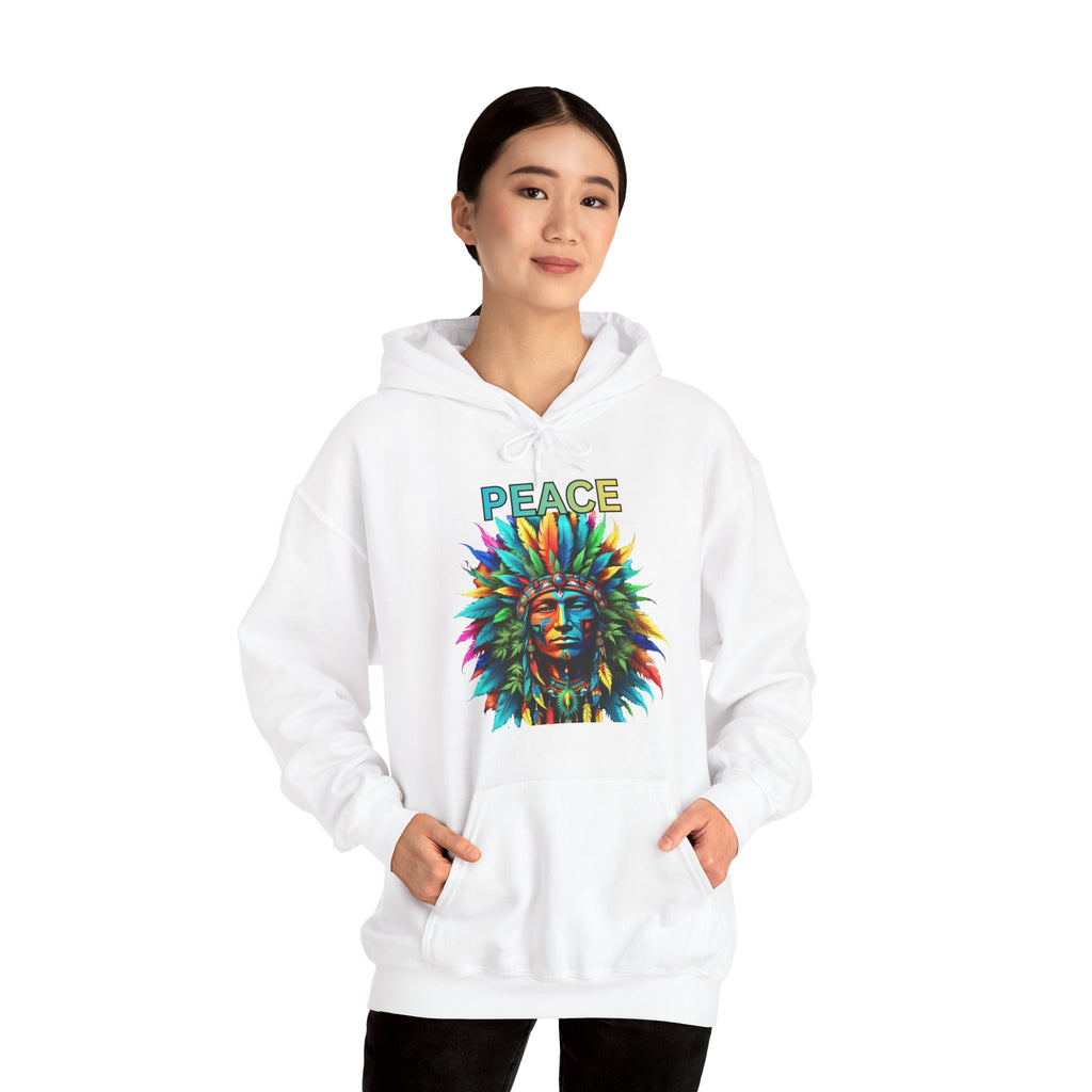 Peace Tribal Headdress Hoodie — Colorful Native American - Inspired Graphic Sweatshirt