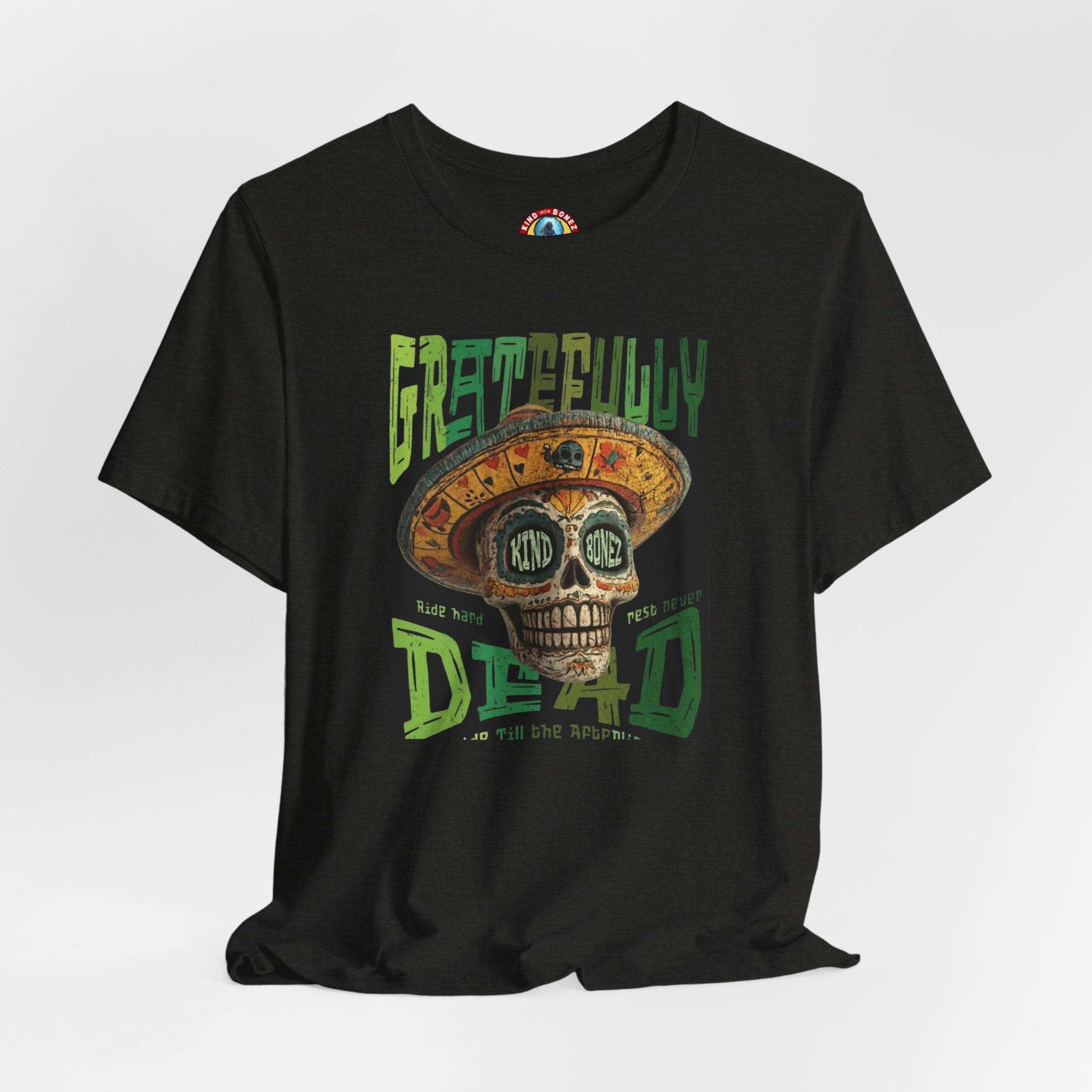 Gratefully Dead - Day of the Dead Skull Tee — Retro Mariachi Calavera Kind Bonez Graphic T-Shirt