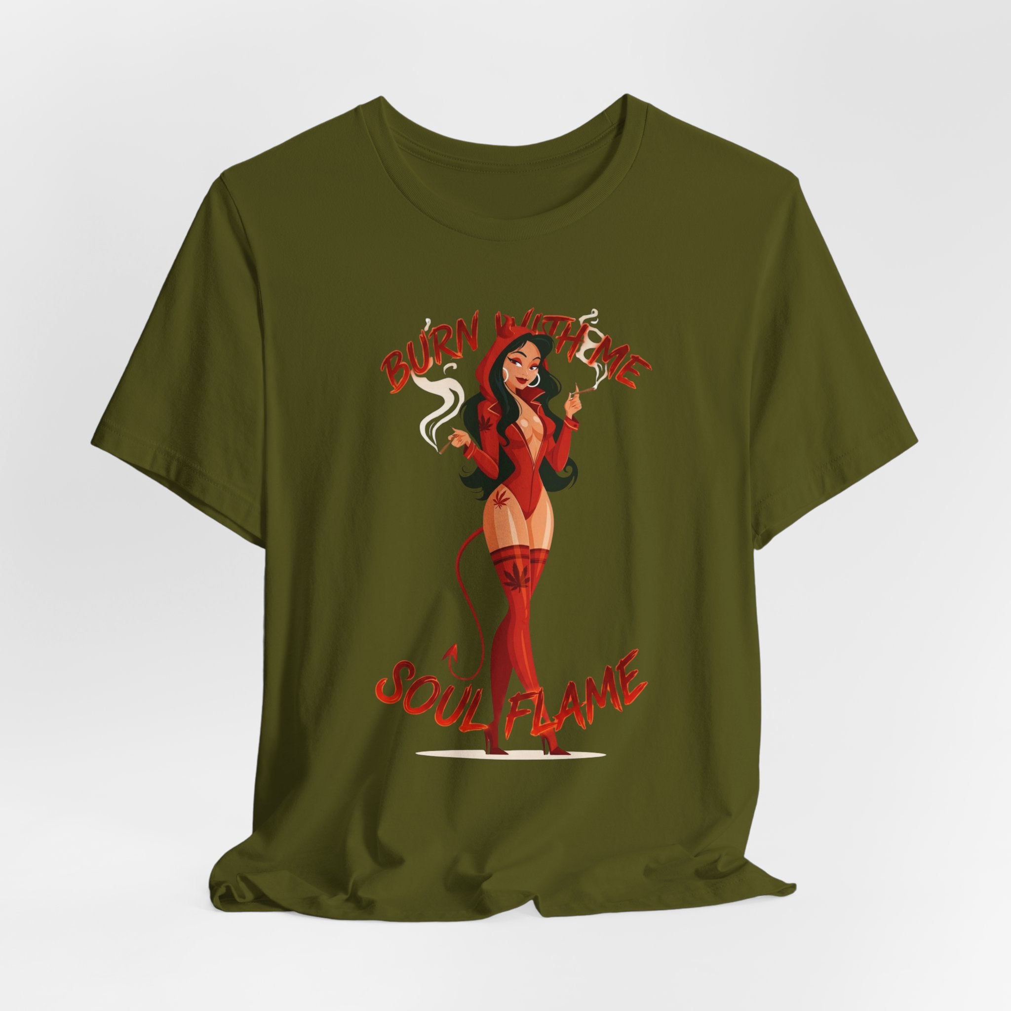 Devil Pinup Tee – "Burn With Me Soul Flame" Graphic T-Shirt