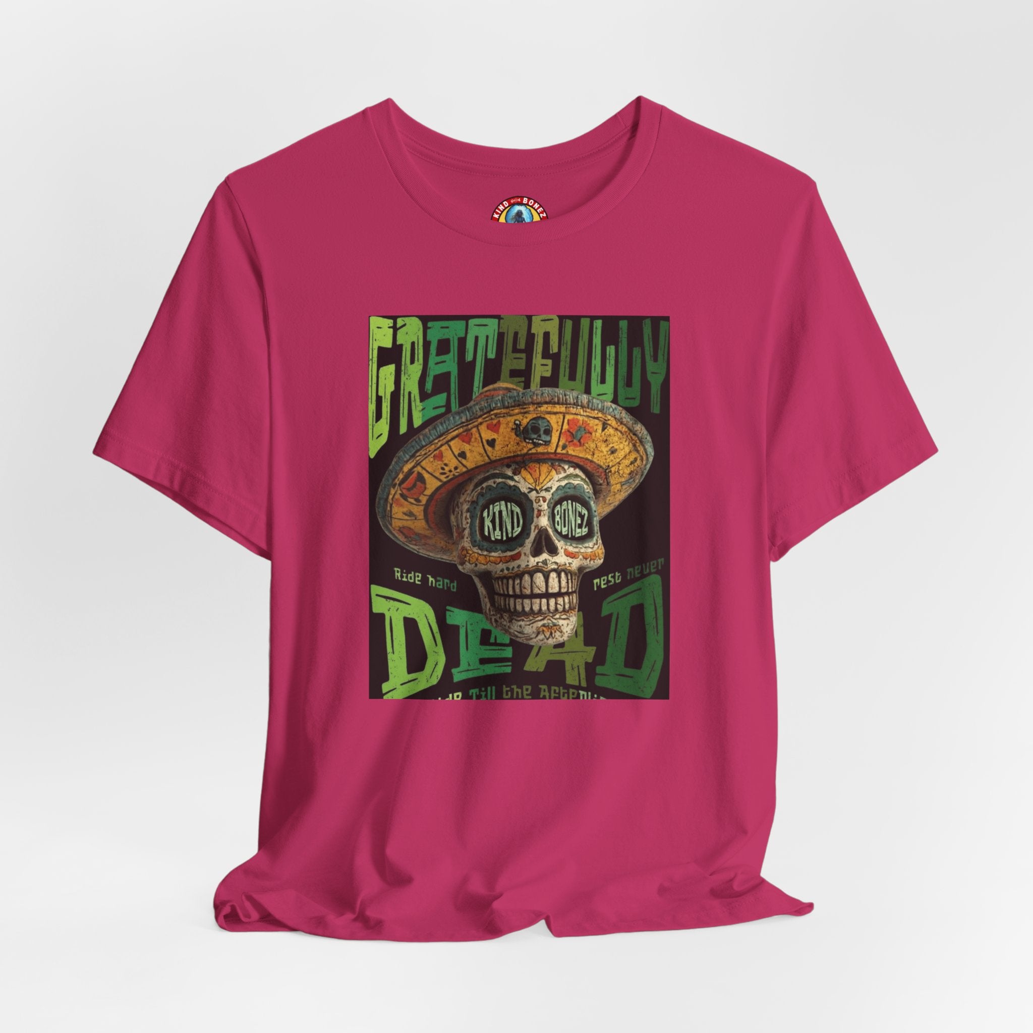 Gratefully Dead - Day of the Dead Skull Tee — Retro Mariachi Calavera Kind Bonez Graphic T-Shirt
