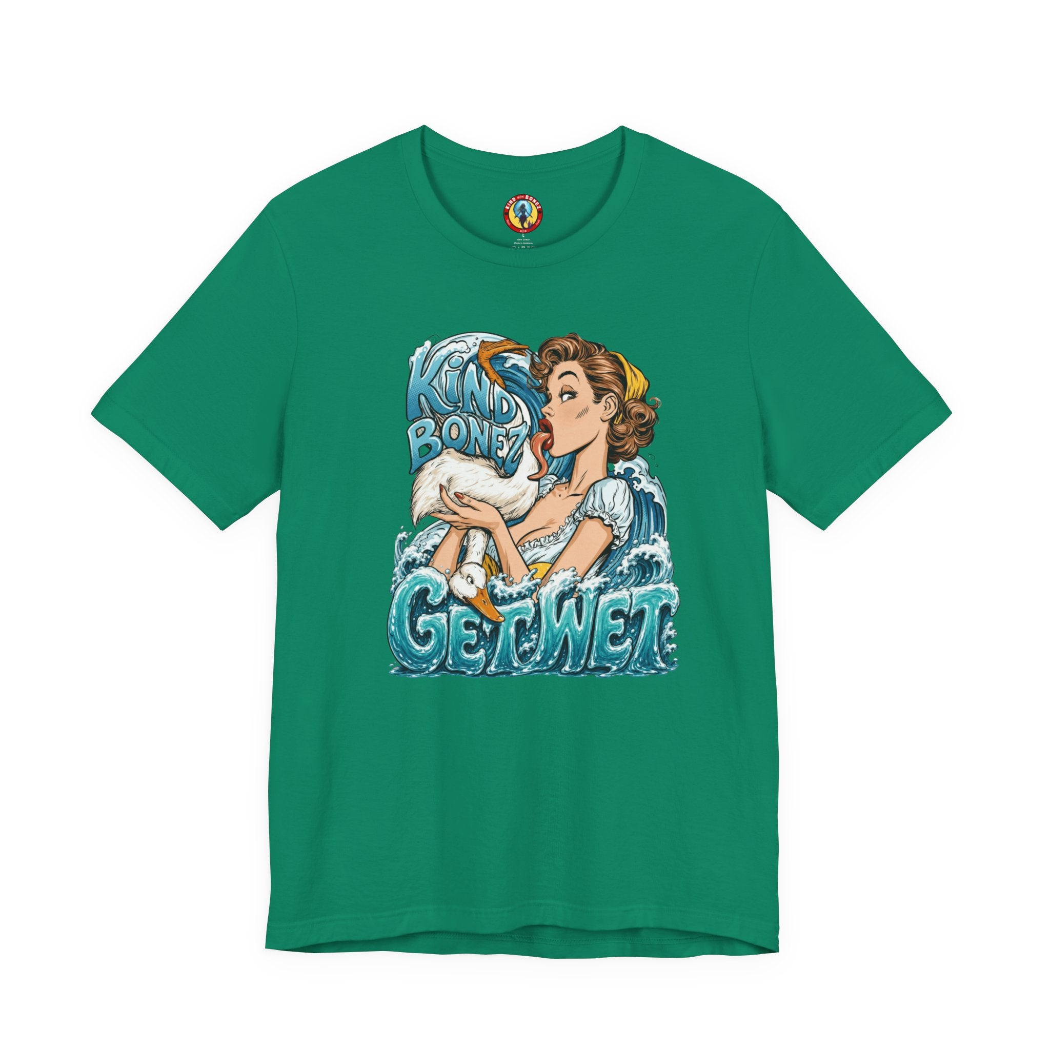 Kind Bonez - Get Wet Surf T-Shirt — Retro Pinup & Duck Graphic Tee