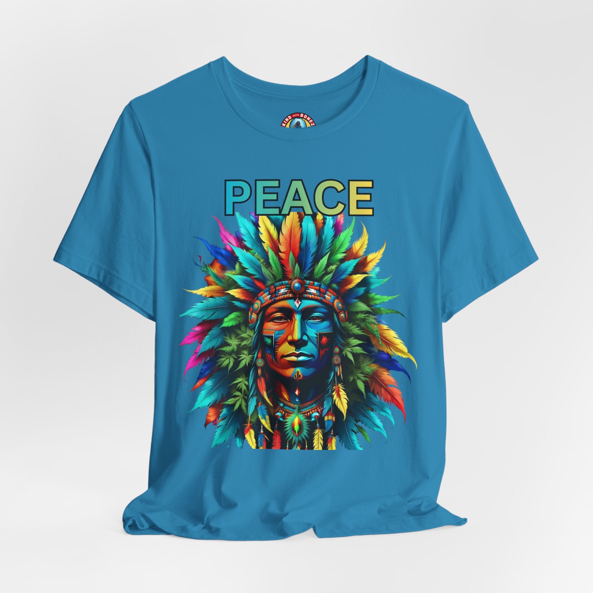Peace - Native Marijuana Headdress T-Shirt — Colorful Tribal Chief Graphic Tee