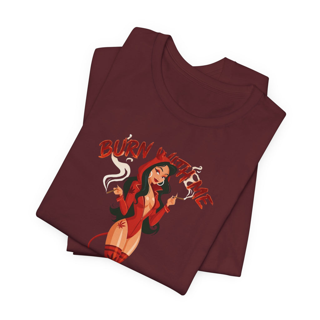 Devil Pinup Tee – "Burn With Me Soul Flame" Graphic T-Shirt