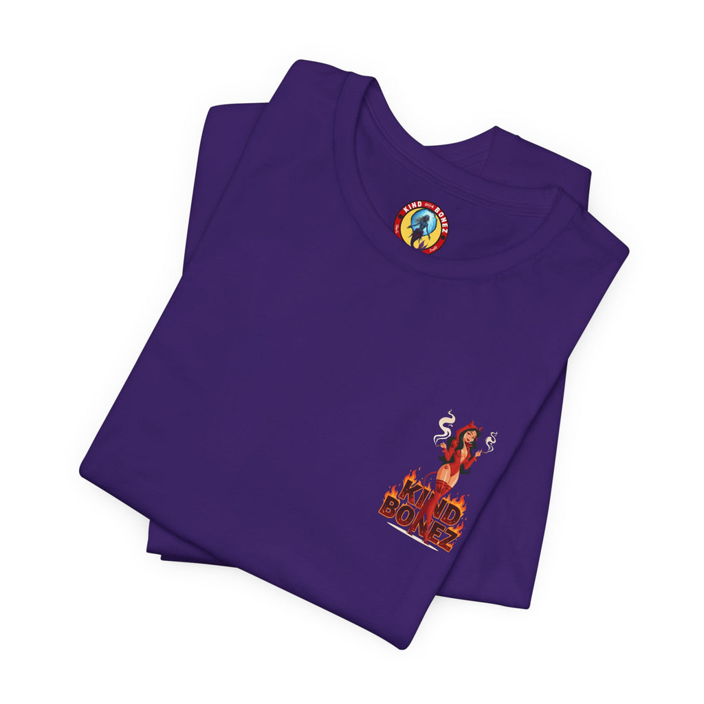 Burn With Me Soul Flame Tee — Retro Pinup Devil Girl Graphic T-Shirt