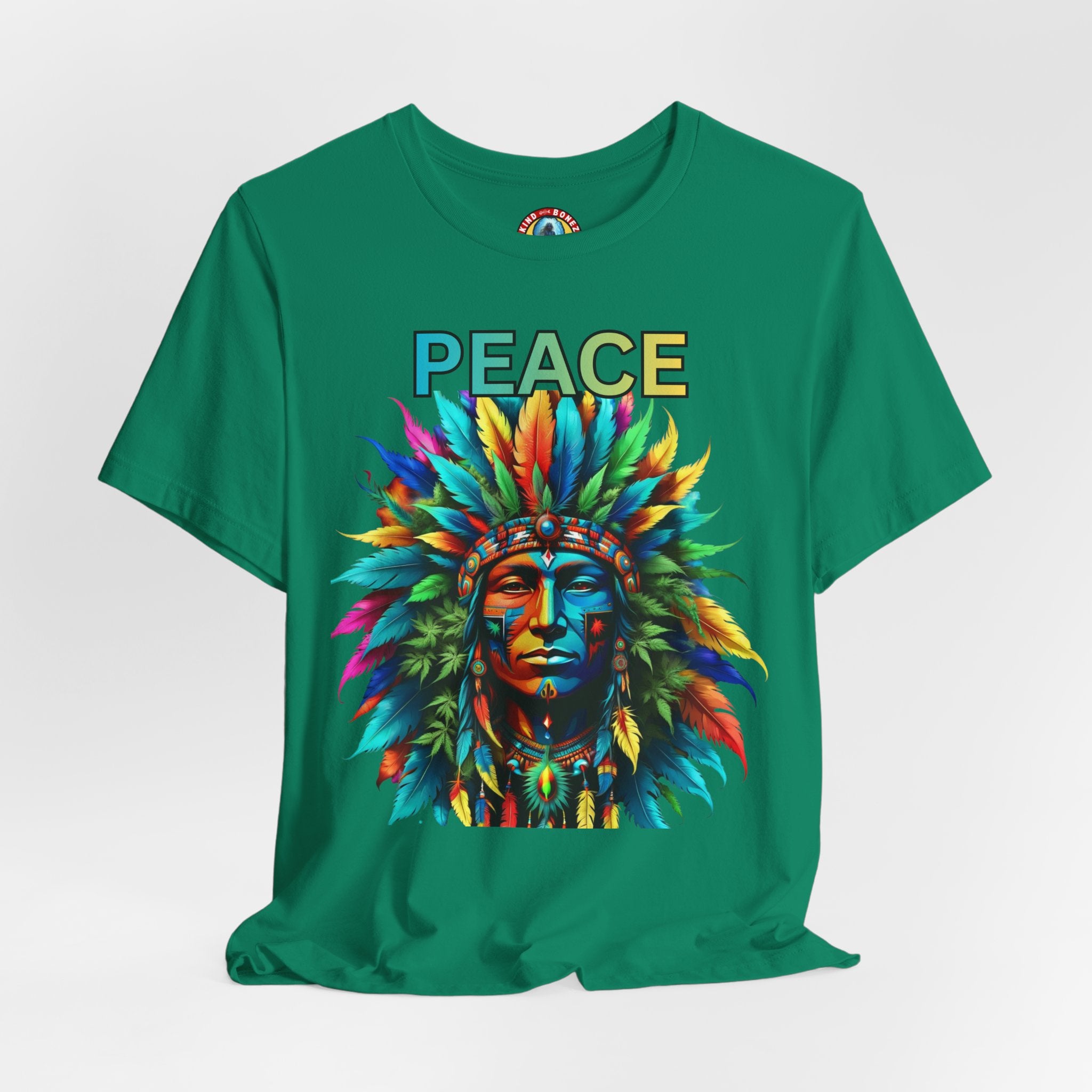 Peace - Native Marijuana Headdress T-Shirt — Colorful Tribal Chief Graphic Tee