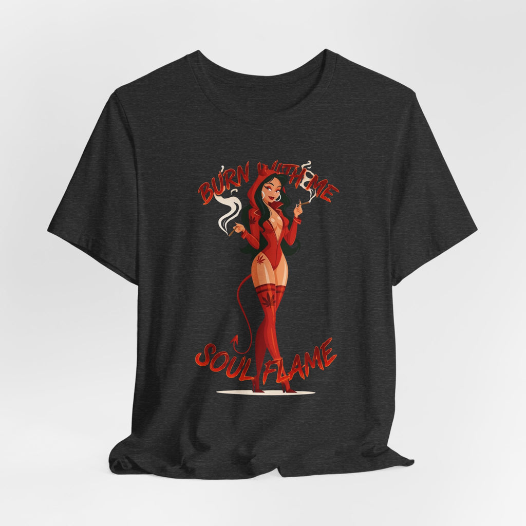 Devil Pinup Tee – "Burn With Me Soul Flame" Graphic T-Shirt