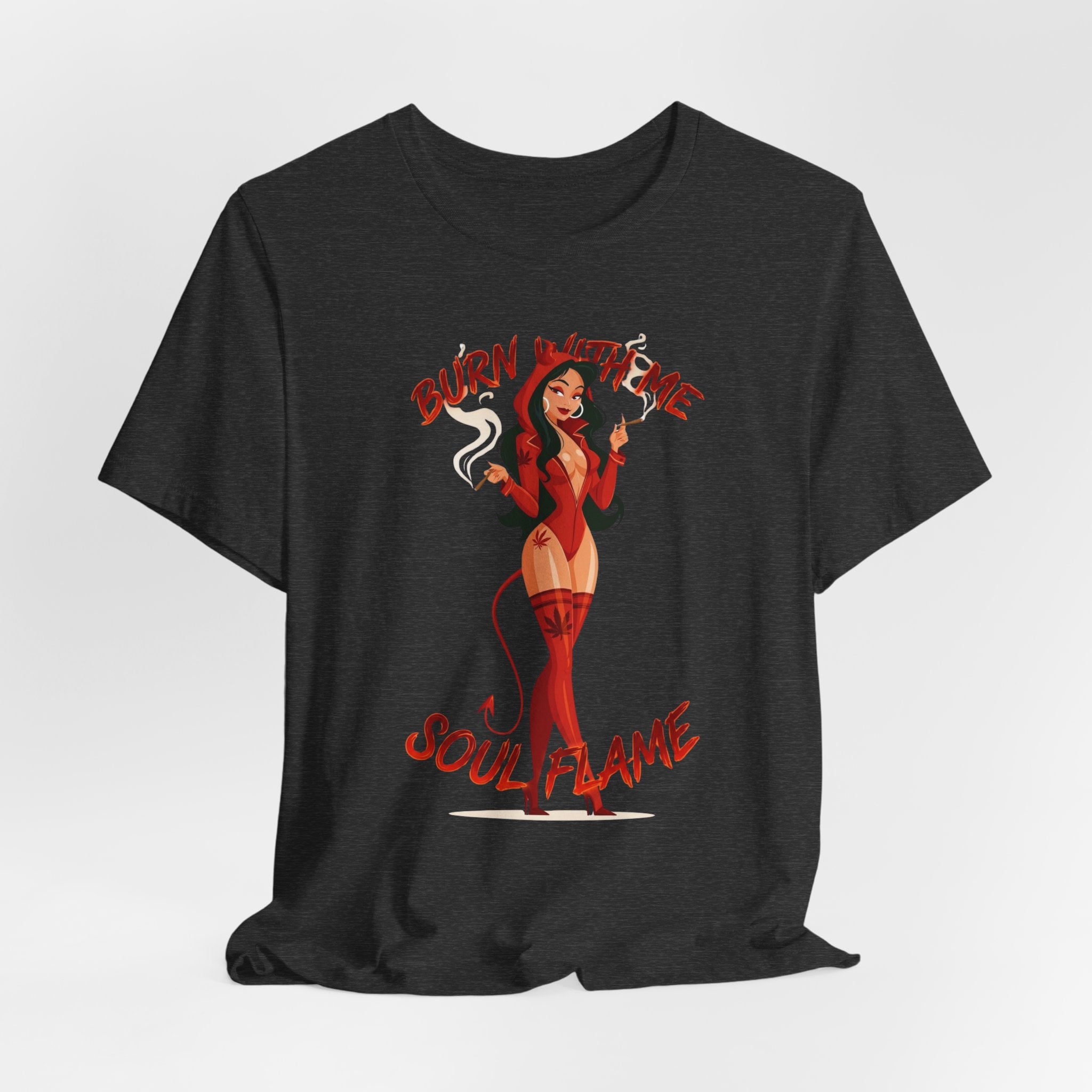 Devil Pinup Tee – "Burn With Me Soul Flame" Graphic T-Shirt