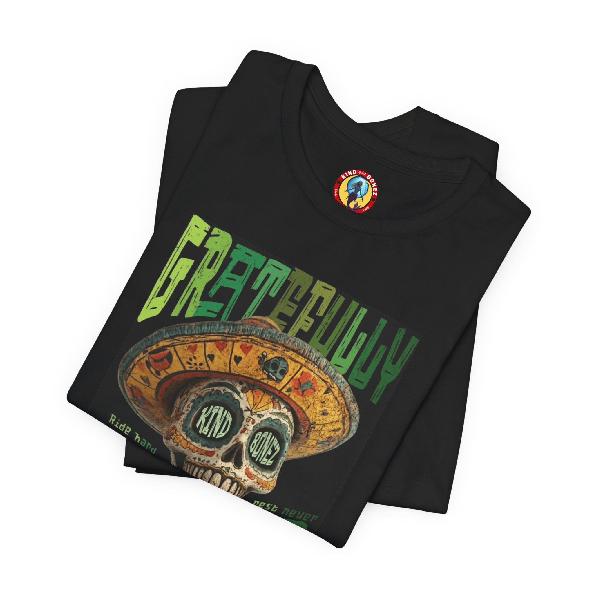 Gratefully Dead - Day of the Dead Skull Tee — Retro Mariachi Calavera Kind Bonez Graphic T-Shirt