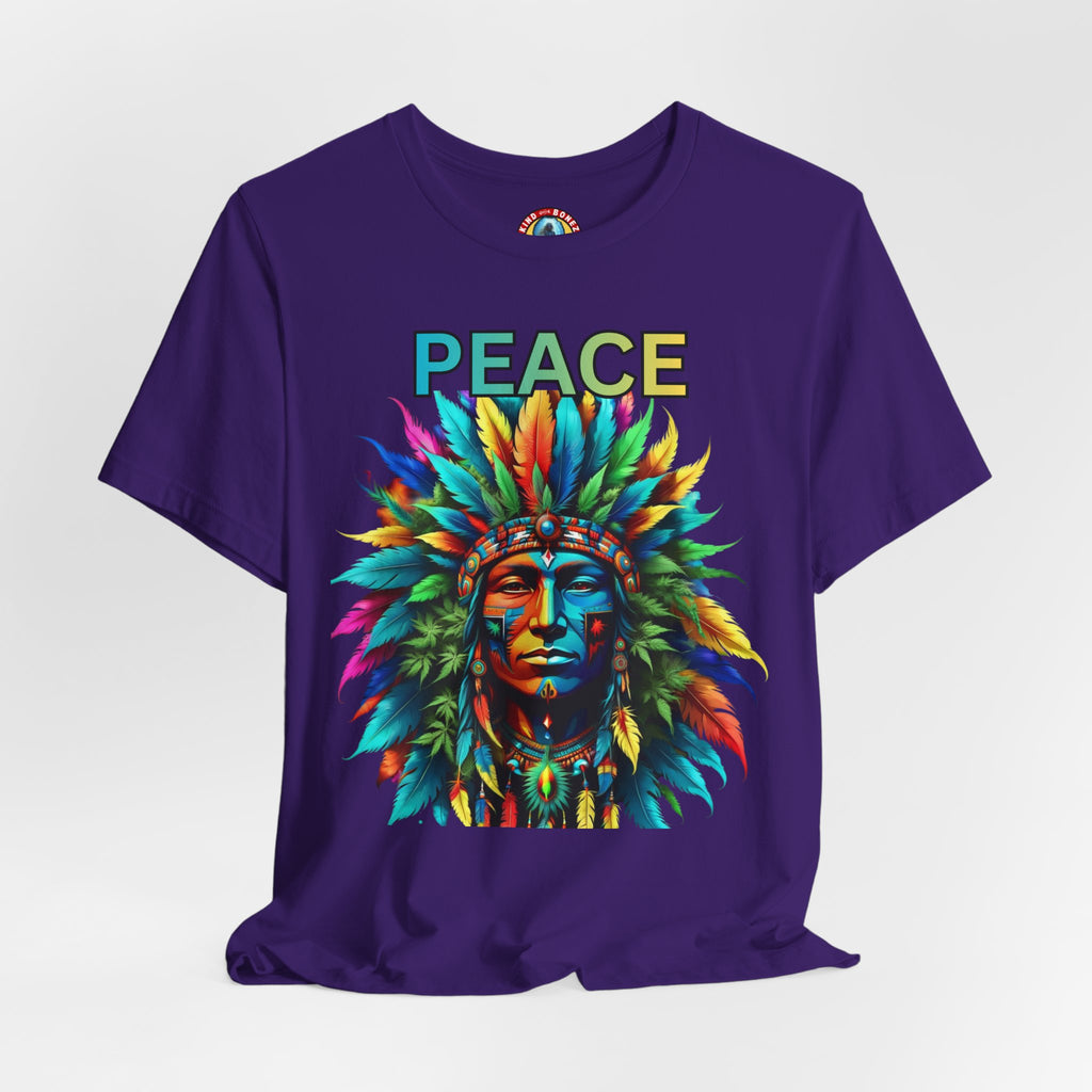 Peace - Native Marijuana Headdress T-Shirt — Colorful Tribal Chief Graphic Tee