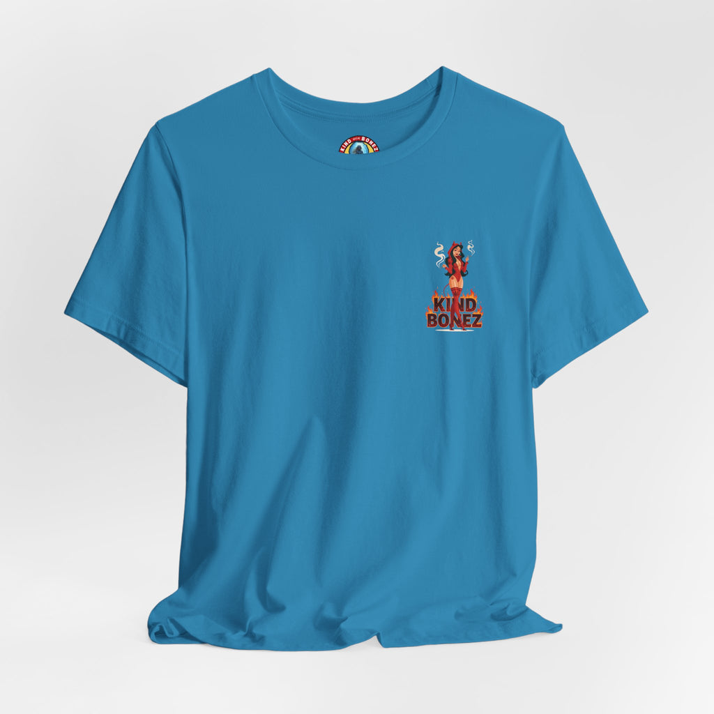 Burn With Me Soul Flame Tee — Retro Pinup Devil Girl Graphic T-Shirt