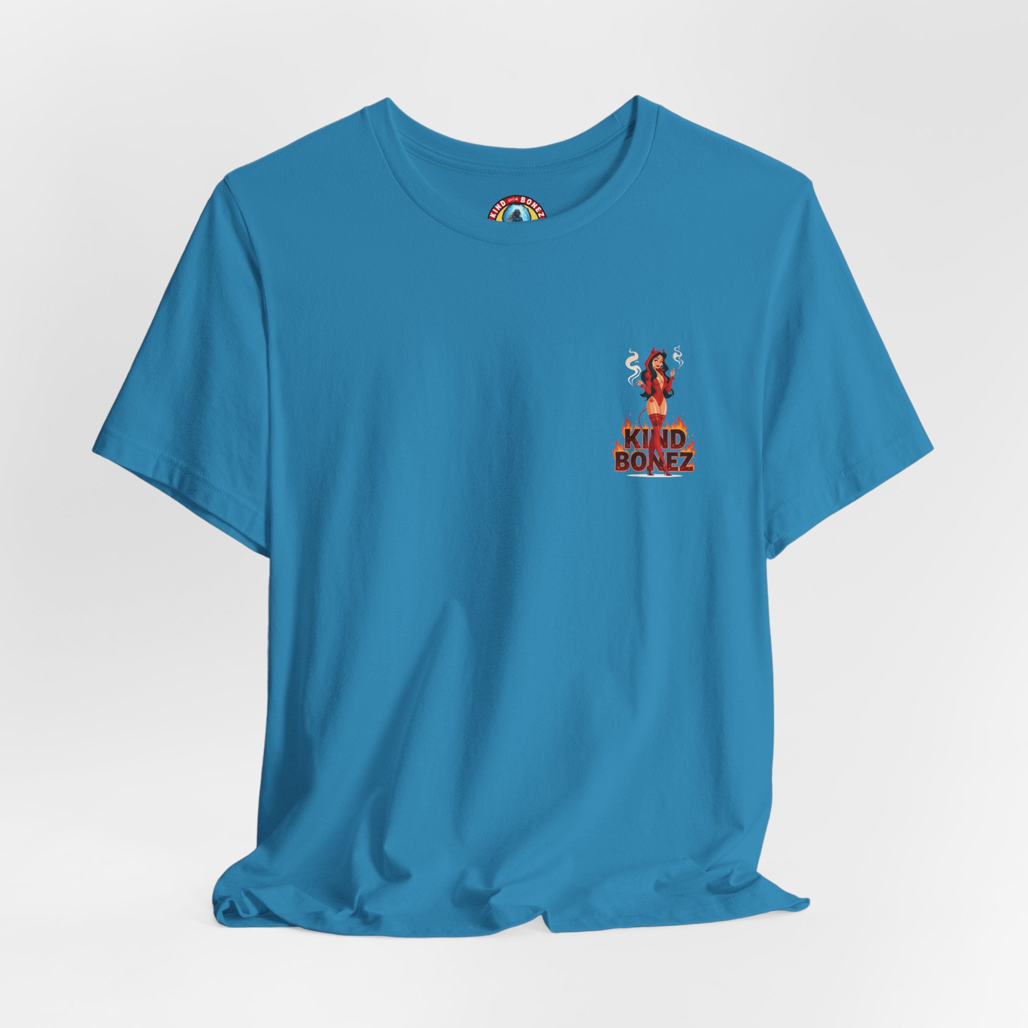 Burn With Me Soul Flame Tee — Retro Pinup Devil Girl Graphic T-Shirt