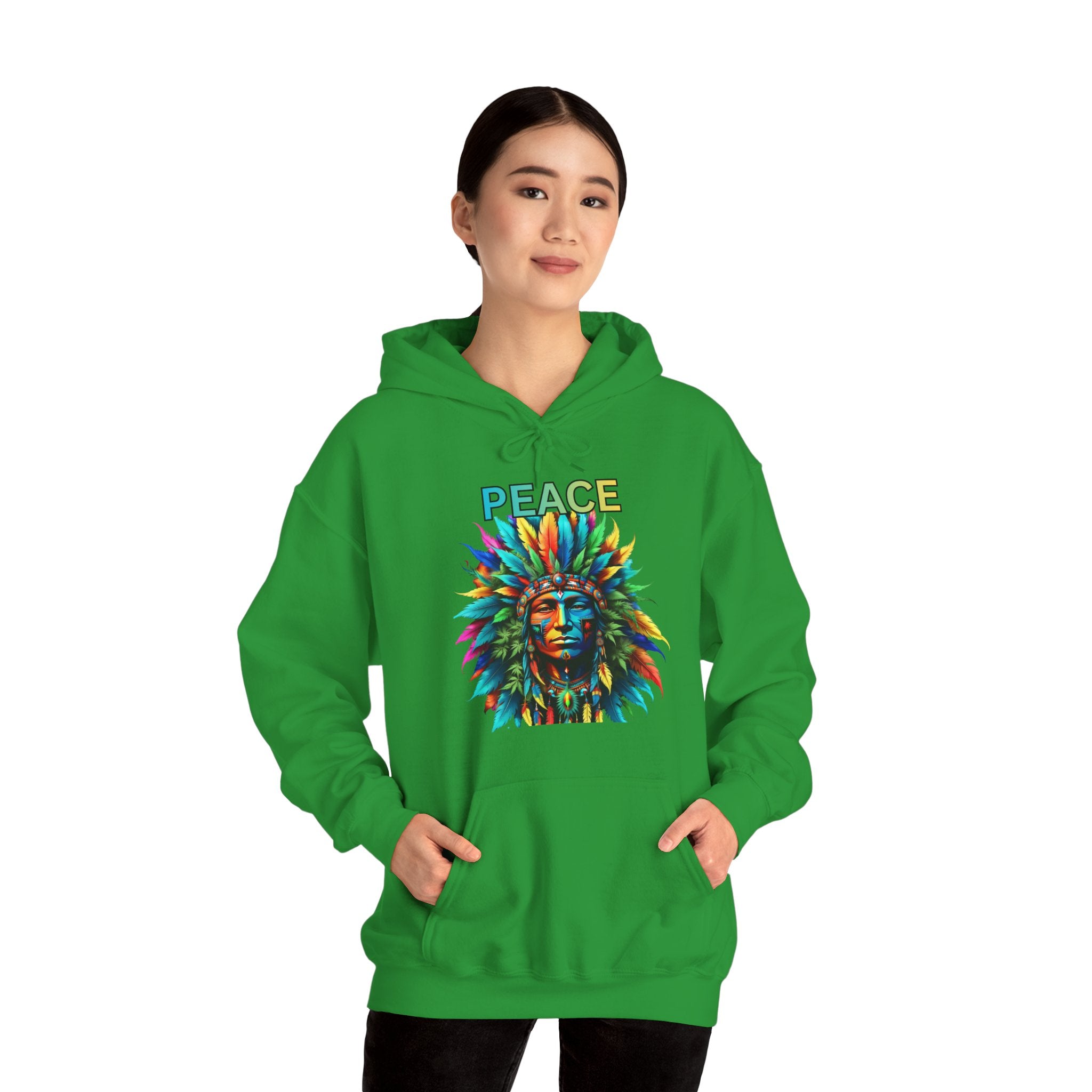 Peace Tribal Headdress Hoodie — Colorful Native American - Inspired Graphic Sweatshirt