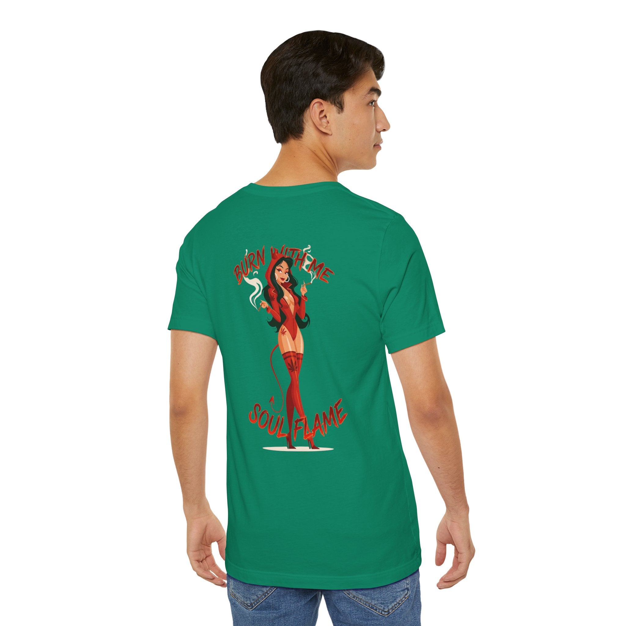 Burn With Me Soul Flame Tee — Retro Pinup Devil Girl Graphic T-Shirt