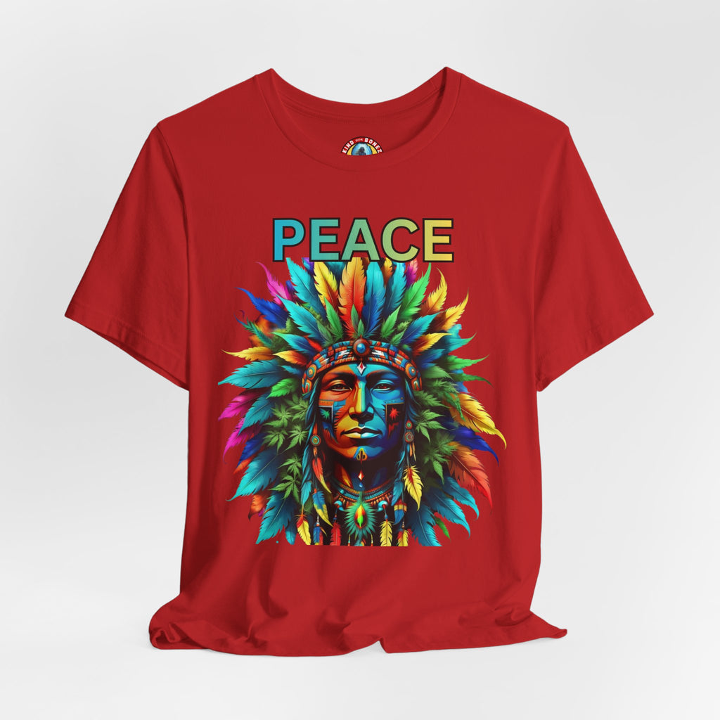 Peace - Native Marijuana Headdress T-Shirt — Colorful Tribal Chief Graphic Tee