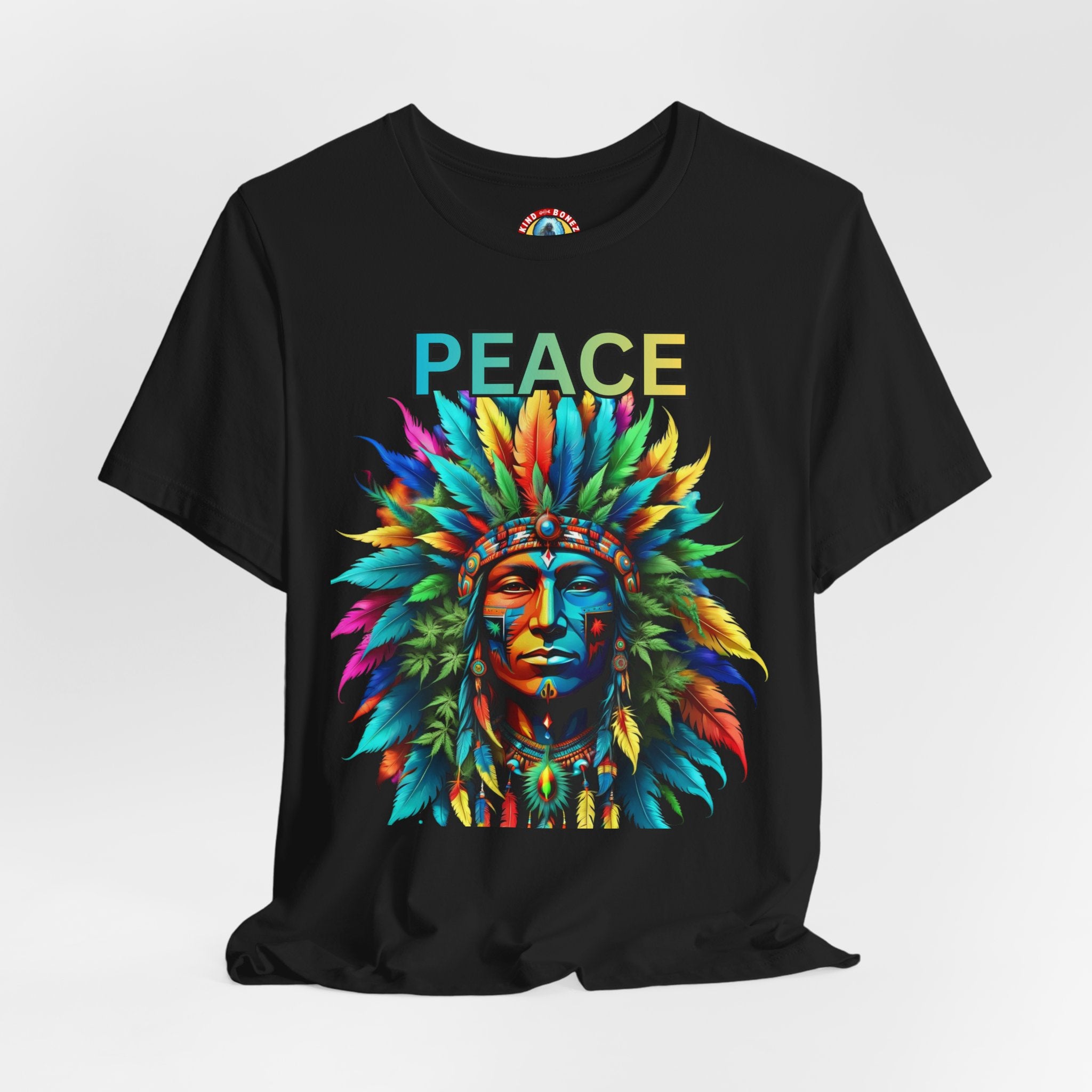 Peace - Native Marijuana Headdress T-Shirt — Colorful Tribal Chief Graphic Tee
