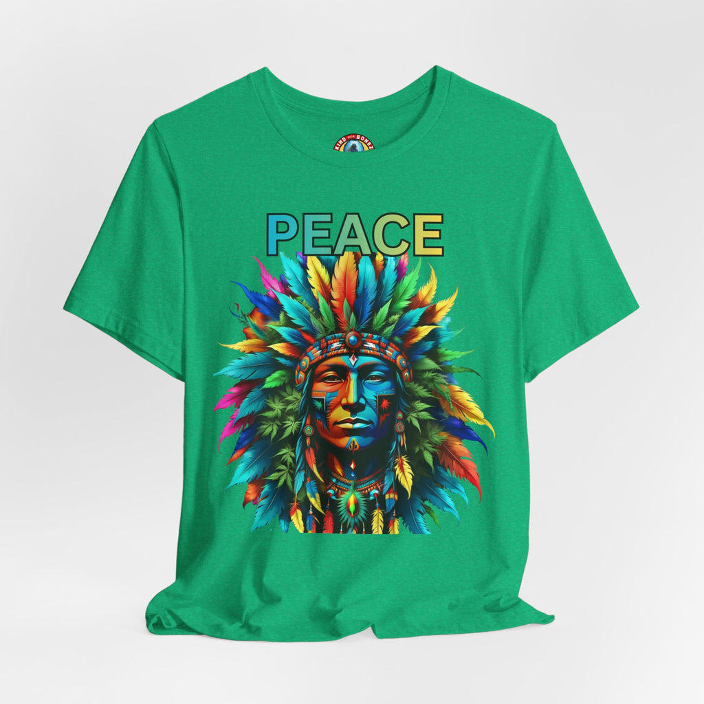 Peace - Native Marijuana Headdress T-Shirt — Colorful Tribal Chief Graphic Tee