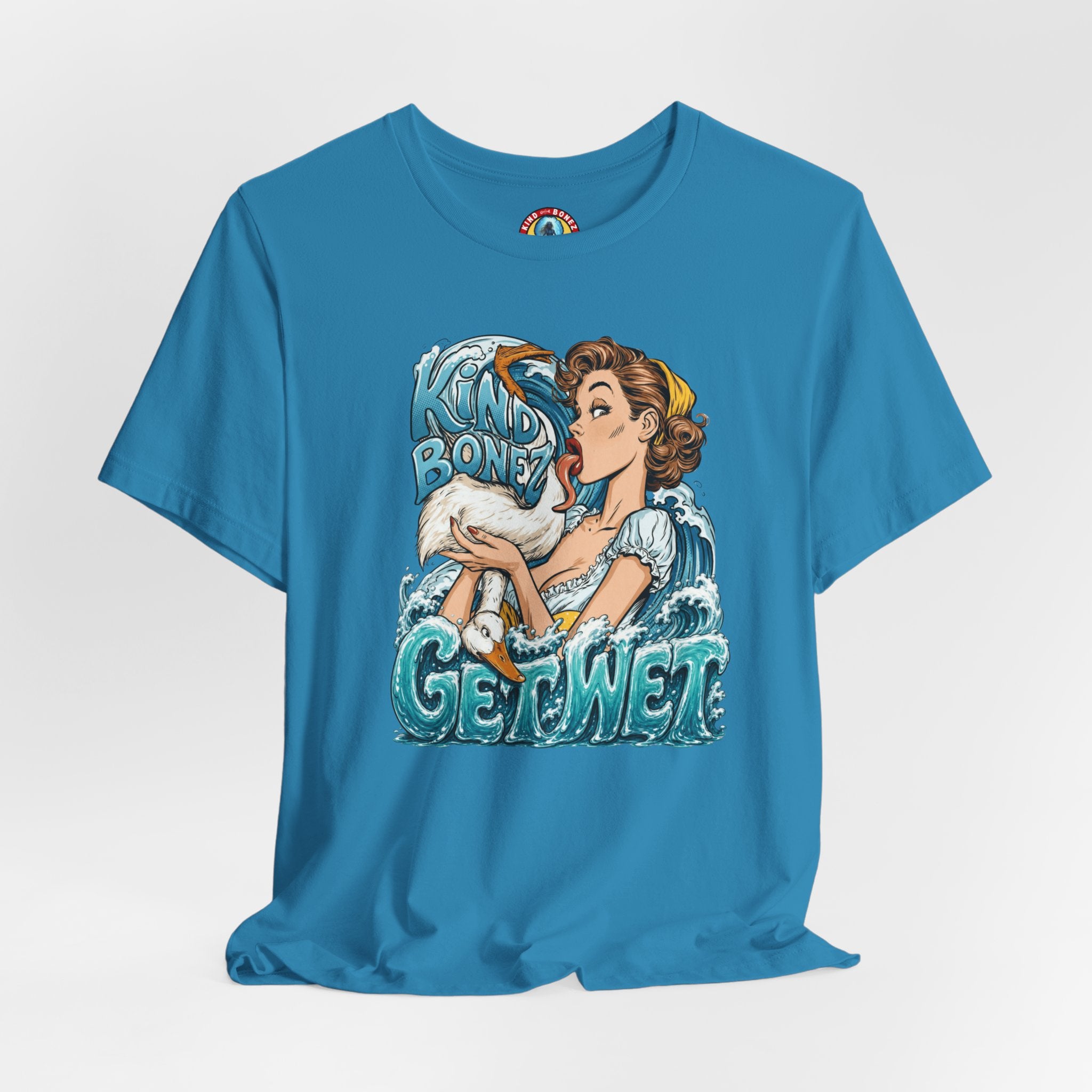 Kind Bonez - Get Wet Surf T-Shirt — Retro Pinup & Duck Graphic Tee
