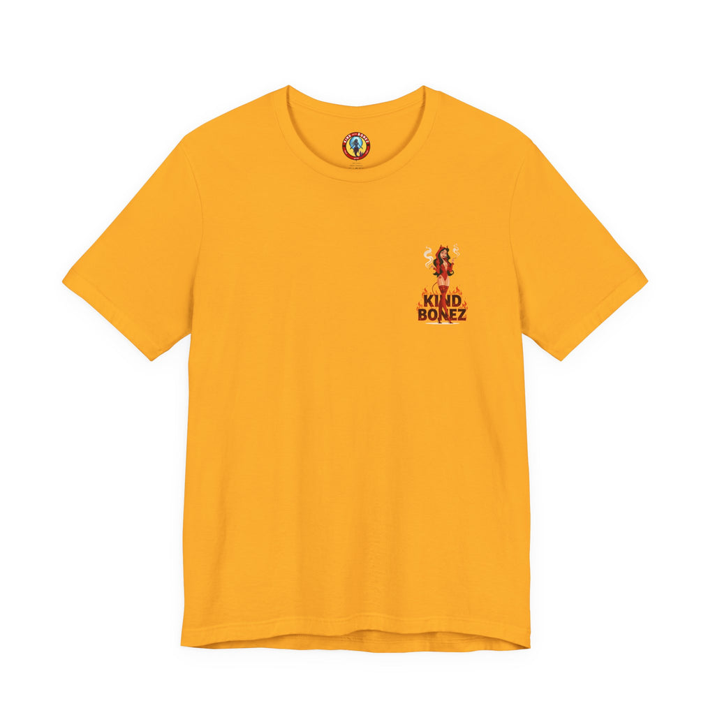 Burn With Me Soul Flame Tee — Retro Pinup Devil Girl Graphic T-Shirt