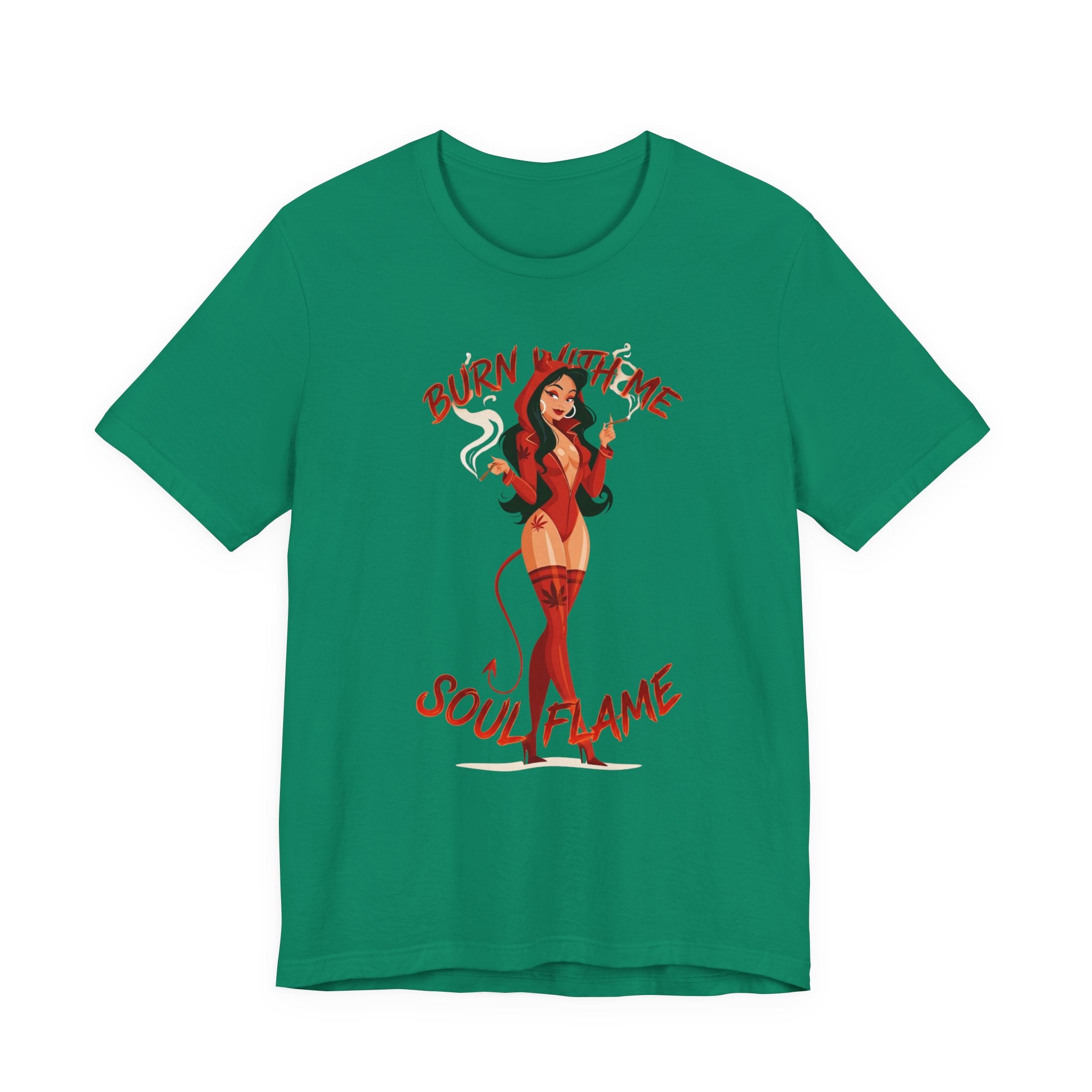 Devil Pinup Tee – "Burn With Me Soul Flame" Graphic T-Shirt