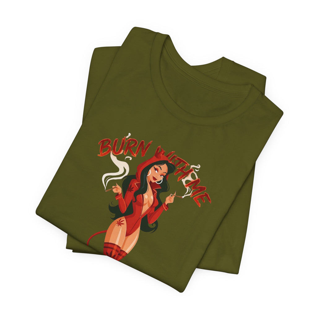 Devil Pinup Tee – "Burn With Me Soul Flame" Graphic T-Shirt