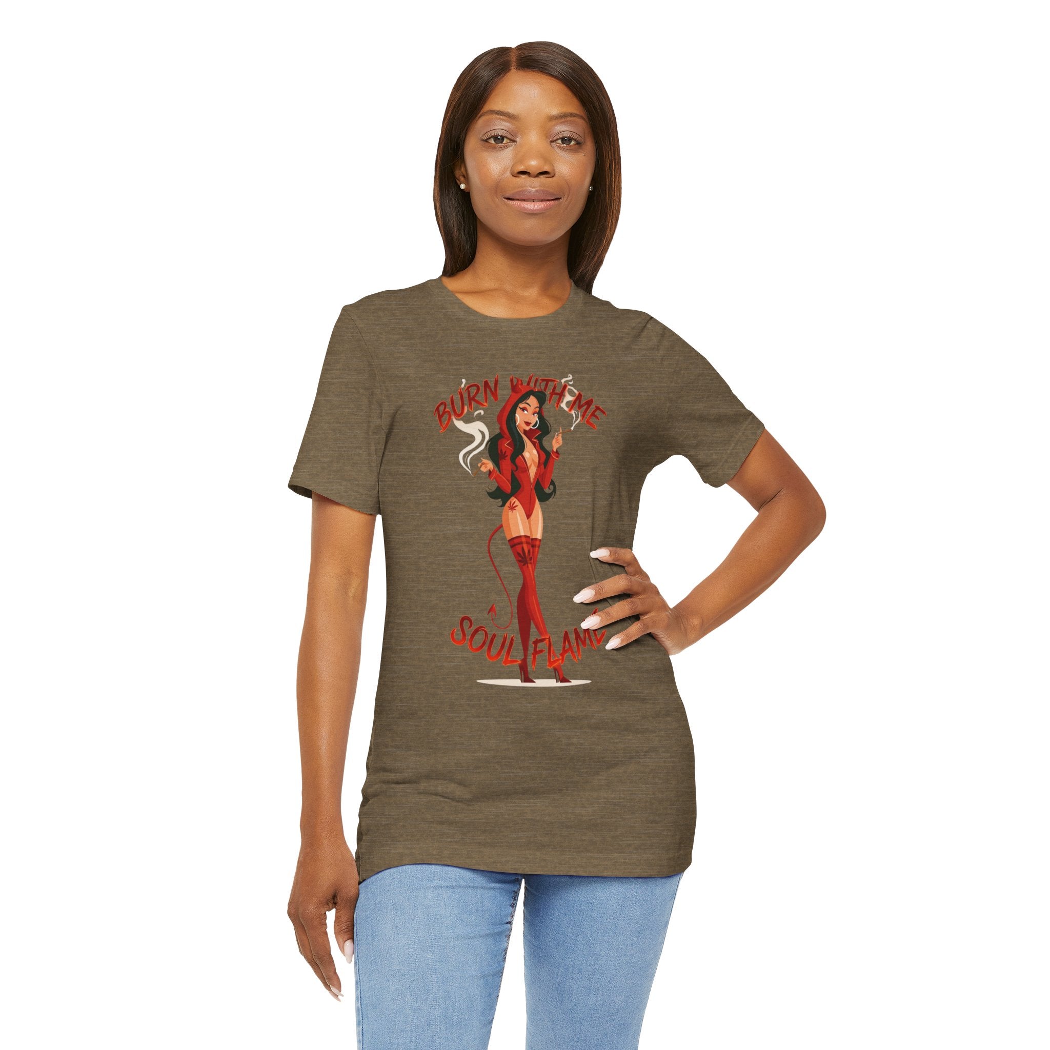 Devil Pinup Tee – "Burn With Me Soul Flame" Graphic T-Shirt