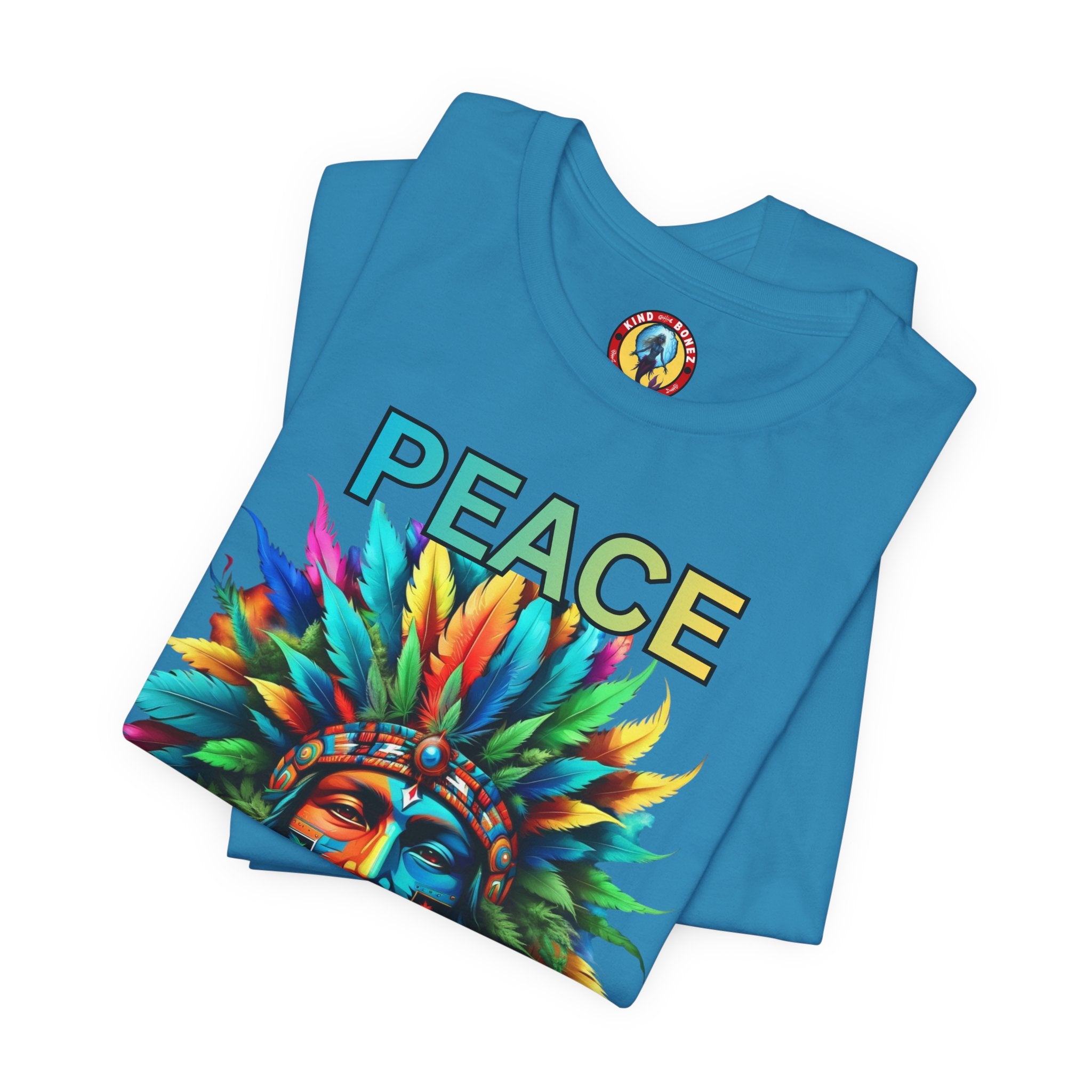 Peace - Native Marijuana Headdress T-Shirt — Colorful Tribal Chief Graphic Tee