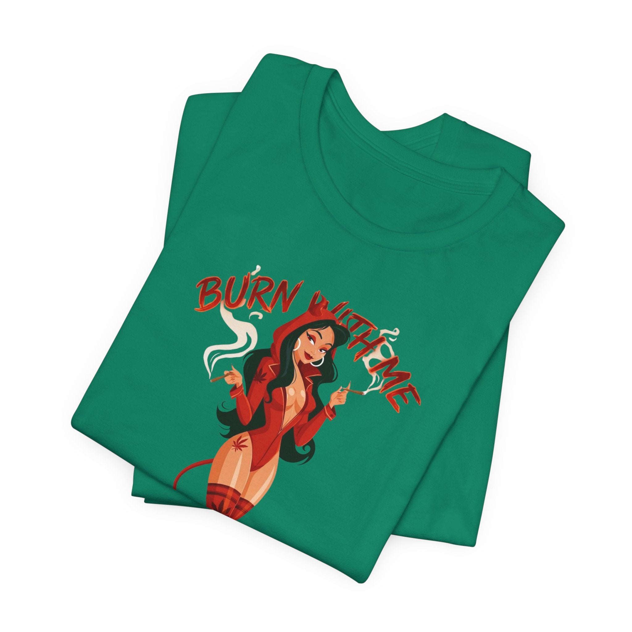 Devil Pinup Tee – "Burn With Me Soul Flame" Graphic T-Shirt