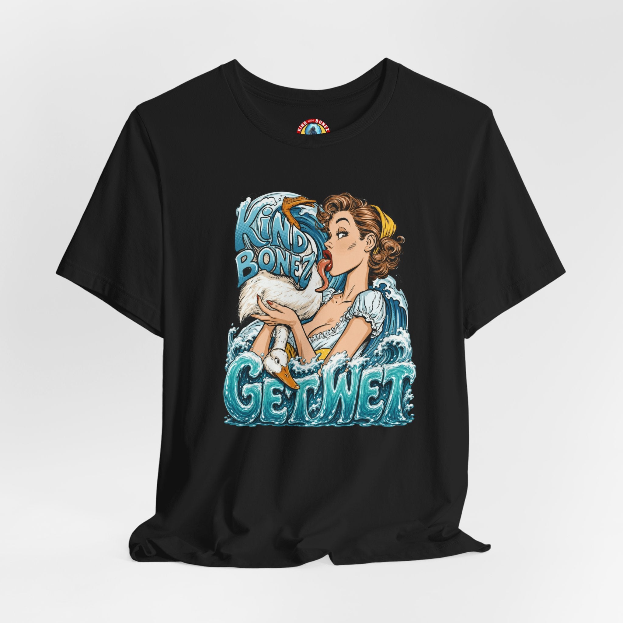 Kind Bonez - Get Wet Surf T-Shirt — Retro Pinup & Duck Graphic Tee
