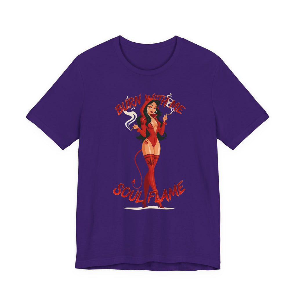 Devil Pinup Tee – "Burn With Me Soul Flame" Graphic T-Shirt