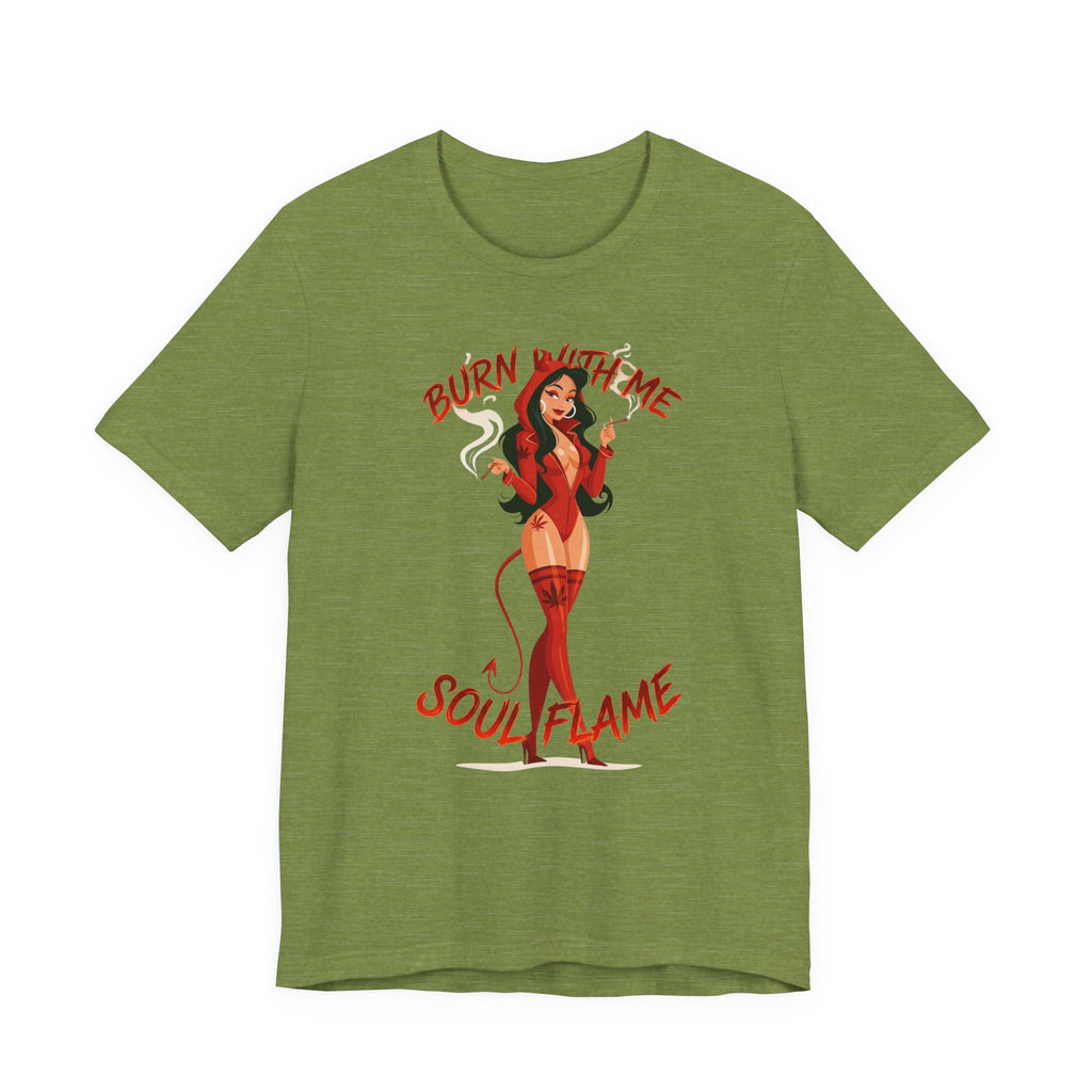 Devil Pinup Tee – "Burn With Me Soul Flame" Graphic T-Shirt
