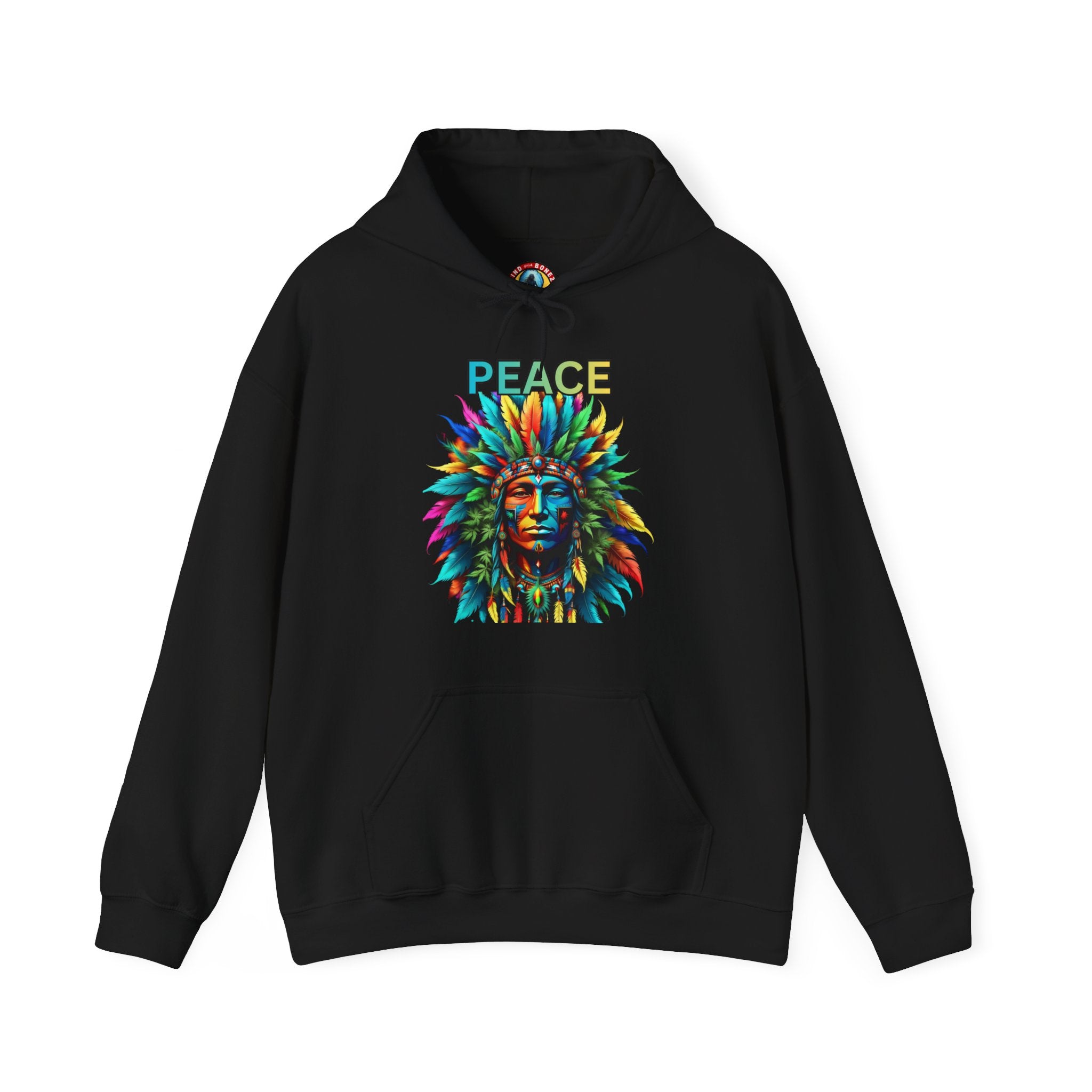 Peace Tribal Headdress Hoodie — Colorful Native American - Inspired Graphic Sweatshirt