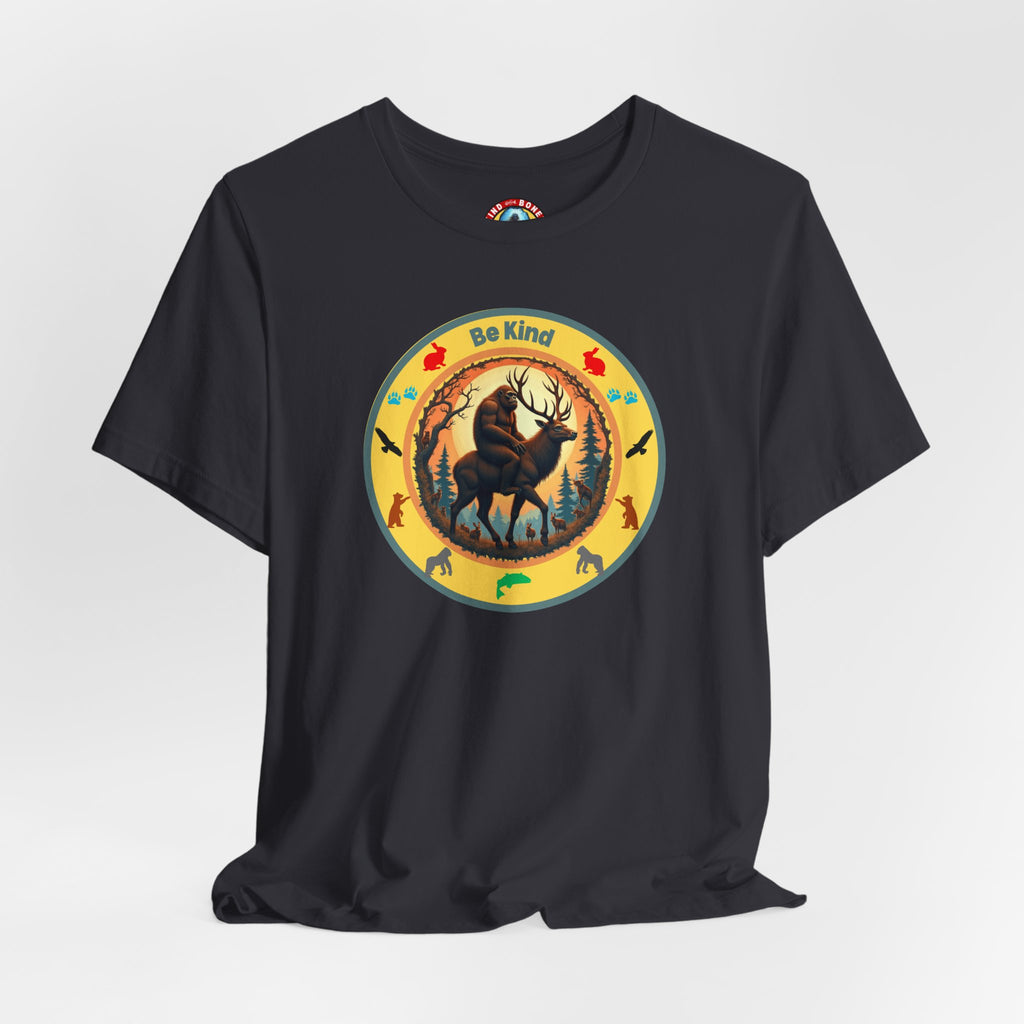 BE KIND Sasquatch BigFoot Riding a Deer T-Shirt