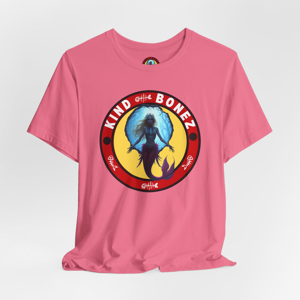 Skeletal Mermaid Kind Bonez Graphic Tee, Colorful Short Sleeve T-Shirt, Fun Beachwear, Unisex Summer Shirt, Perfect Gift for Ocean Lovers