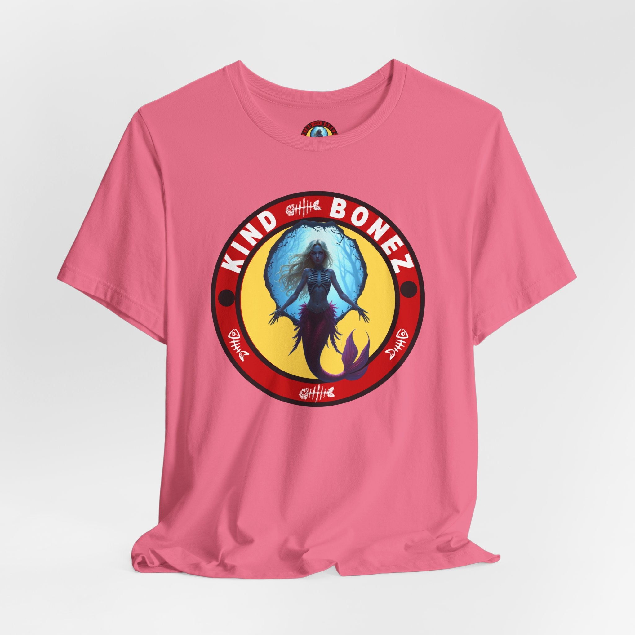 Skeletal Mermaid Kind Bonez Graphic Tee, Colorful Short Sleeve T-Shirt, Fun Beachwear, Unisex Summer Shirt, Perfect Gift for Ocean Lovers