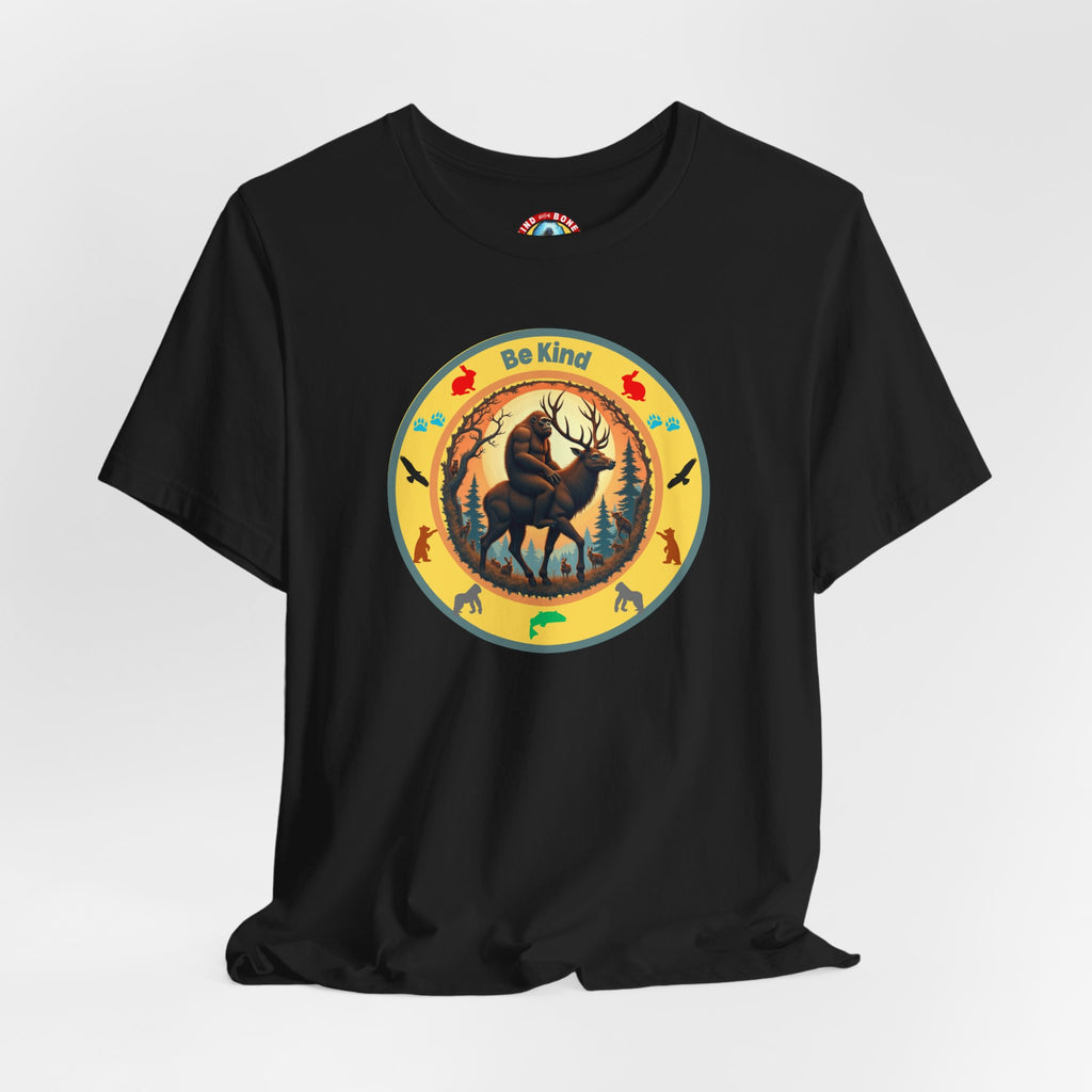 BE KIND Sasquatch BigFoot Riding a Deer T-Shirt
