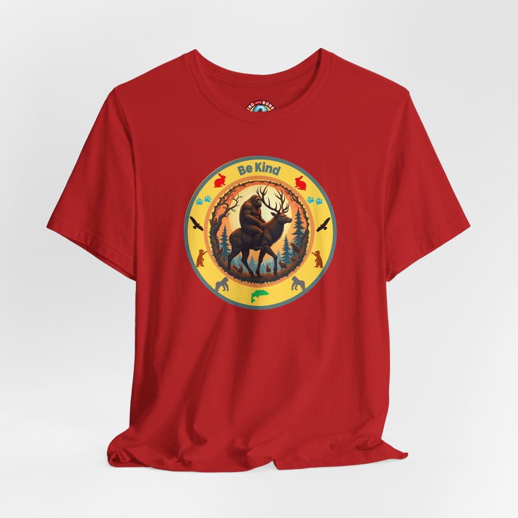 BE KIND Sasquatch BigFoot Riding a Deer T-Shirt