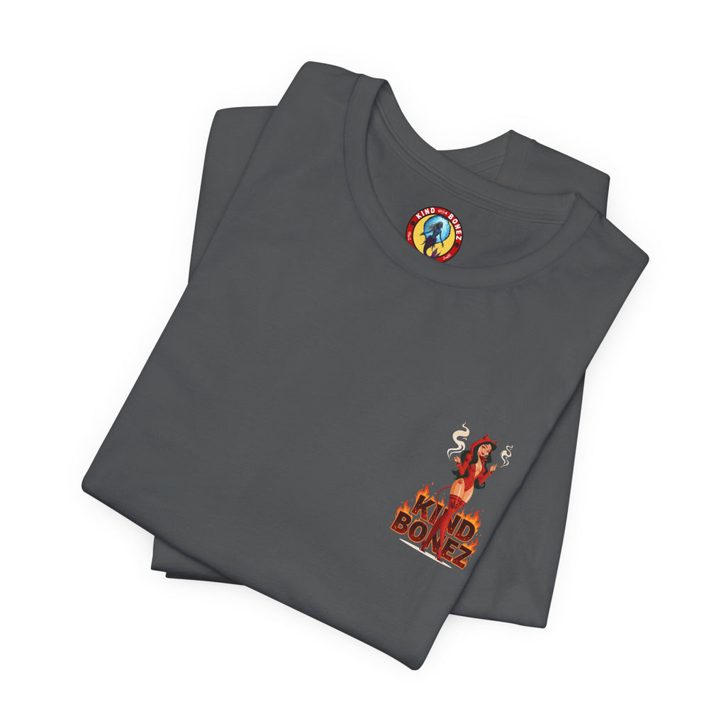 Burn With Me Soul Flame Tee — Retro Pinup Devil Girl Graphic T-Shirt