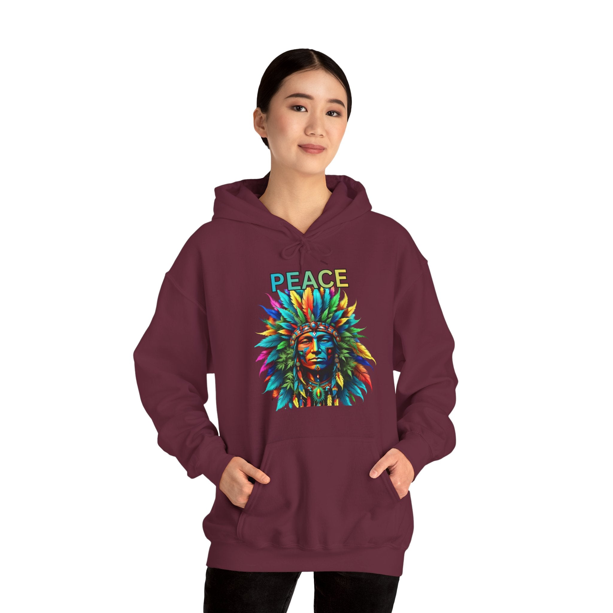 Peace Tribal Headdress Hoodie — Colorful Native American - Inspired Graphic Sweatshirt