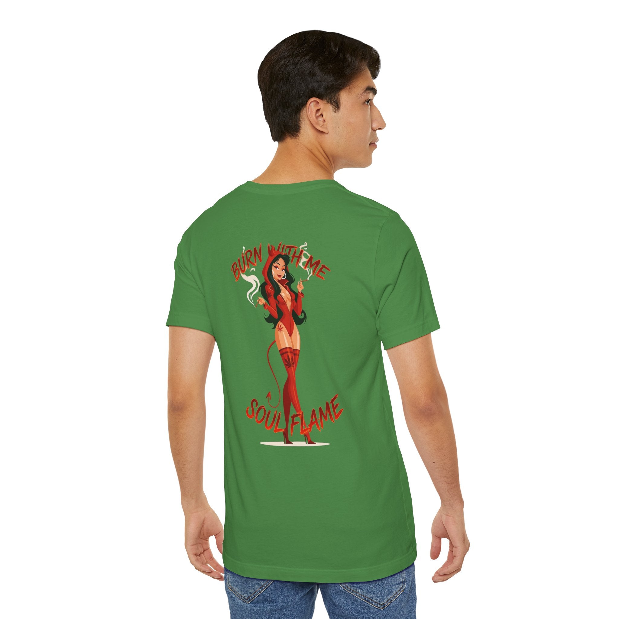 Burn With Me Soul Flame Tee — Retro Pinup Devil Girl Graphic T-Shirt
