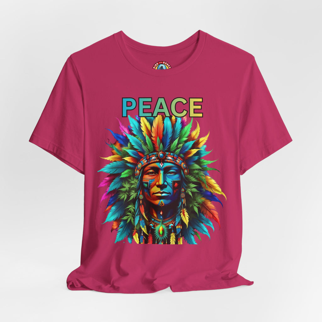 Peace - Native Marijuana Headdress T-Shirt — Colorful Tribal Chief Graphic Tee