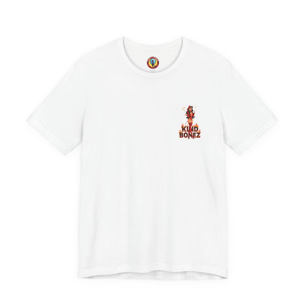 Burn With Me Soul Flame Tee — Retro Pinup Devil Girl Graphic T-Shirt