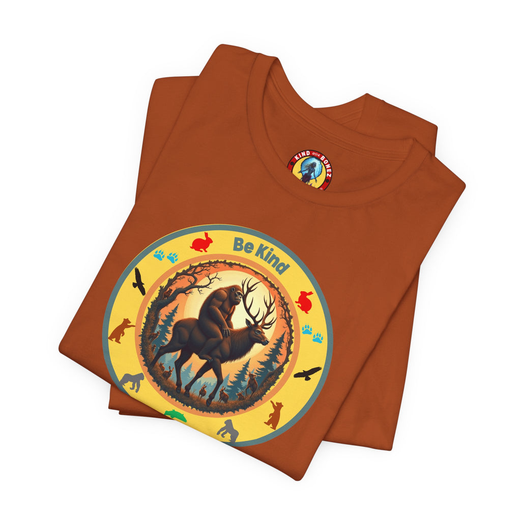BE KIND Sasquatch BigFoot Riding a Deer T-Shirt
