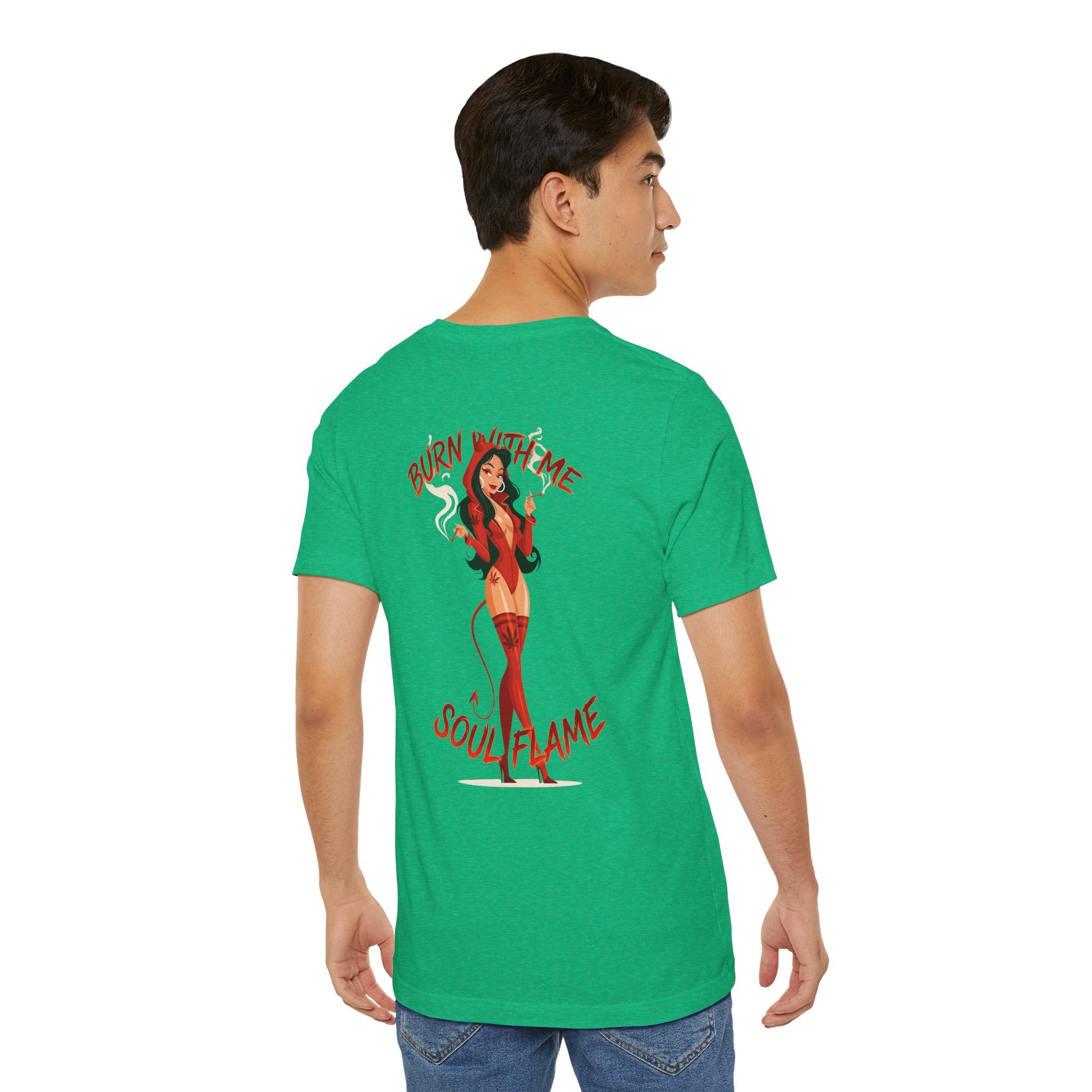 Burn With Me Soul Flame Tee — Retro Pinup Devil Girl Graphic T-Shirt