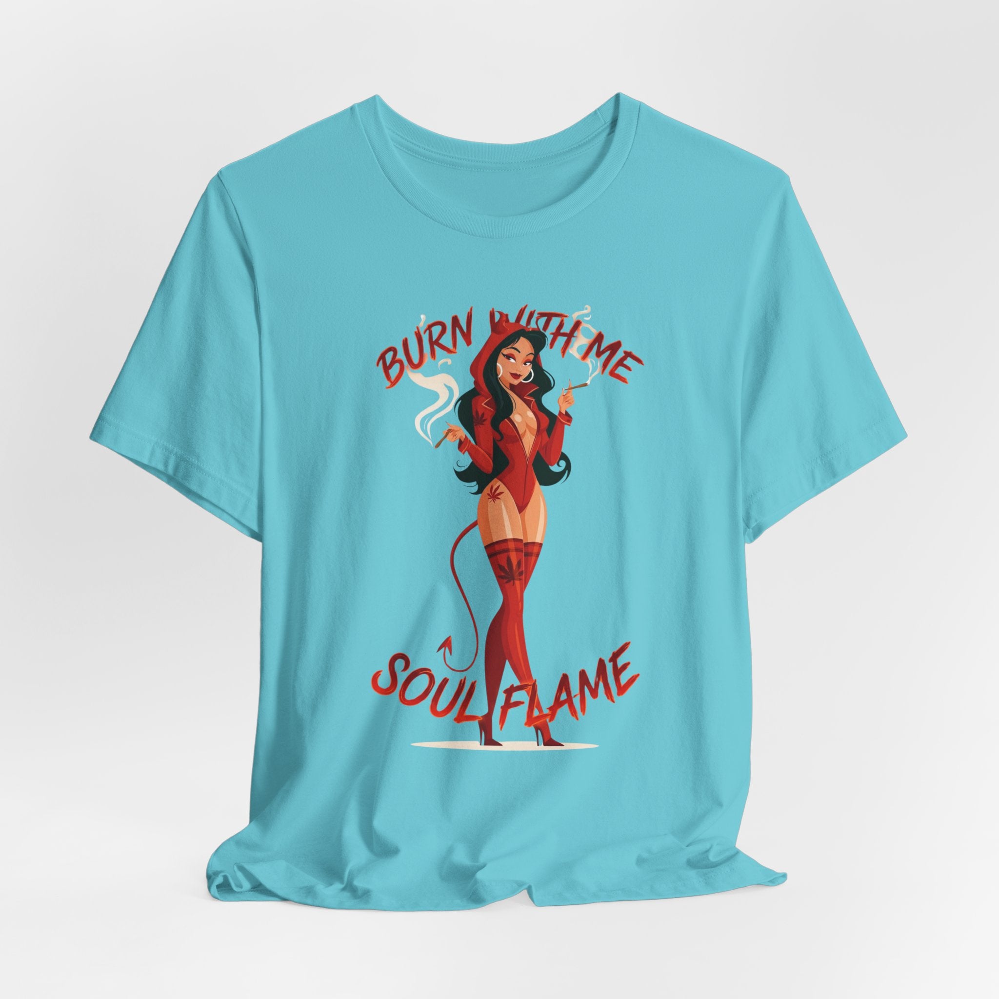 Devil Pinup Tee – "Burn With Me Soul Flame" Graphic T-Shirt