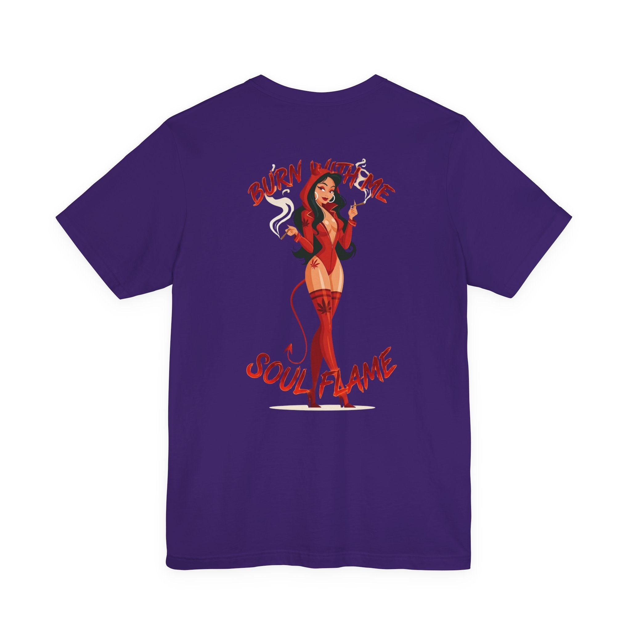 Burn With Me Soul Flame Tee — Retro Pinup Devil Girl Graphic T-Shirt