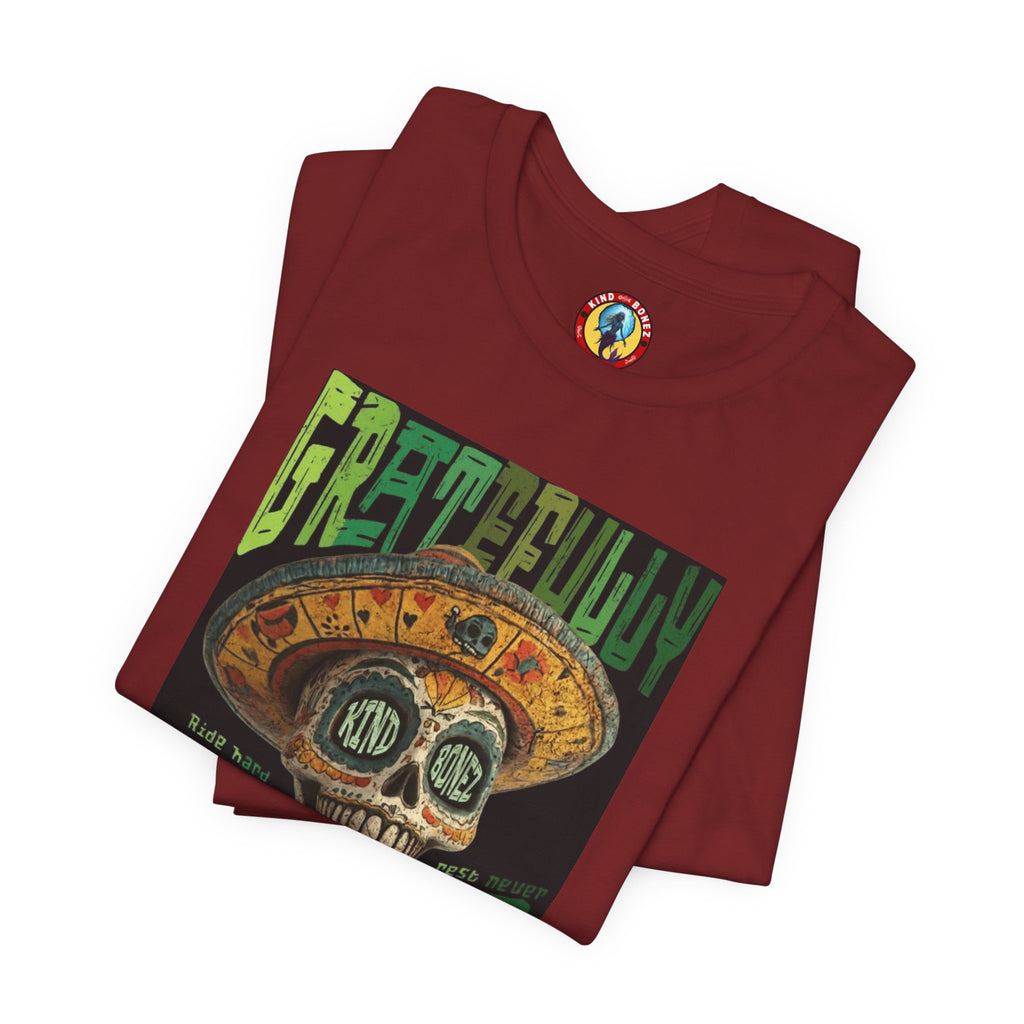 Gratefully Dead - Day of the Dead Skull Tee — Retro Mariachi Calavera Kind Bonez Graphic T-Shirt