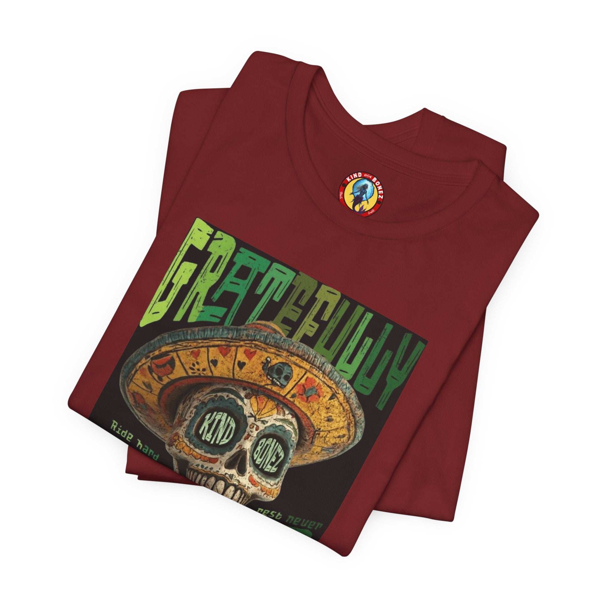 Gratefully Dead - Day of the Dead Skull Tee — Retro Mariachi Calavera Kind Bonez Graphic T-Shirt