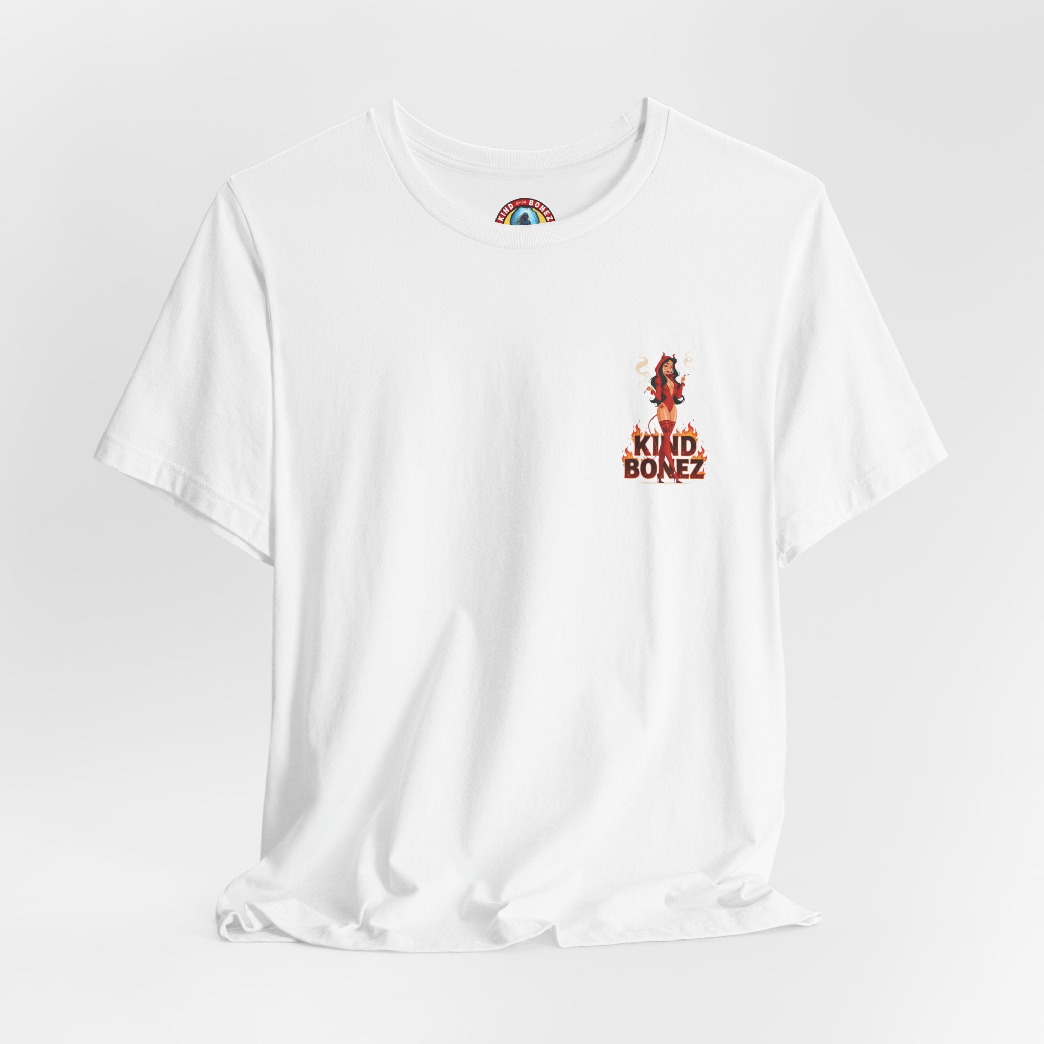 Burn With Me Soul Flame Tee — Retro Pinup Devil Girl Graphic T-Shirt